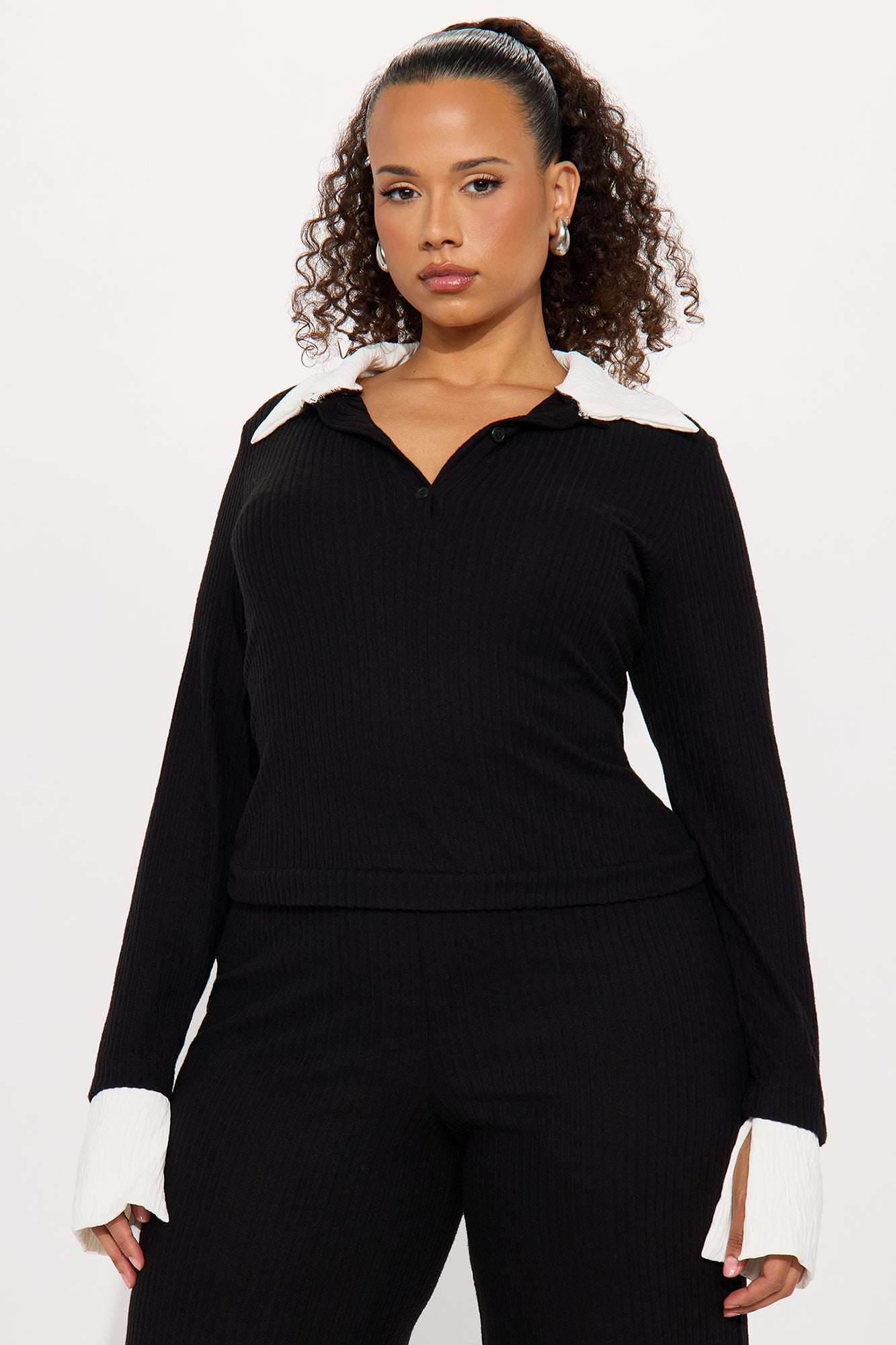 Emilia Ribbed Pant Set - Black