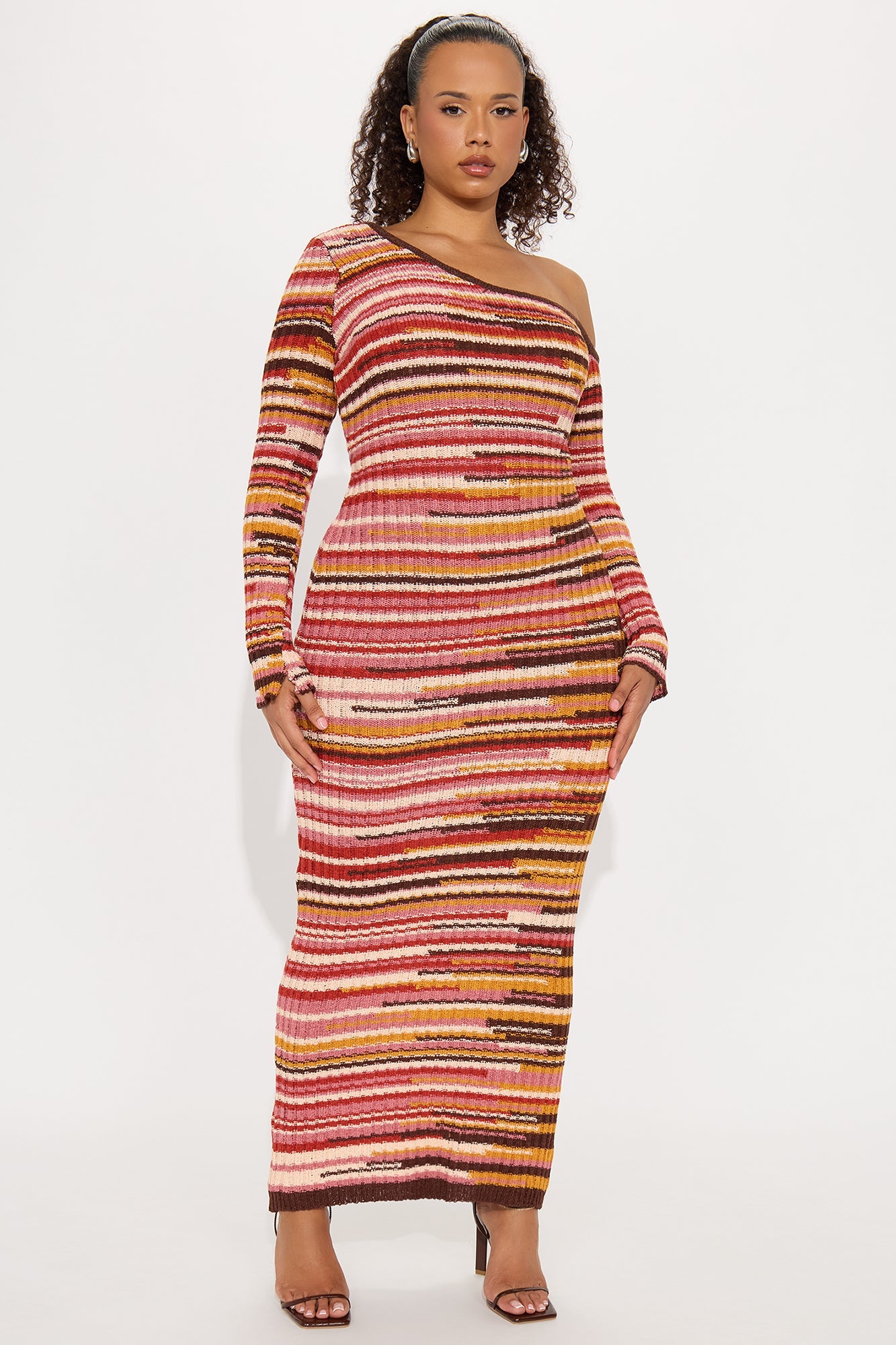 Astrid Long Sleeve Crochet Maxi Dress - Orange/combo