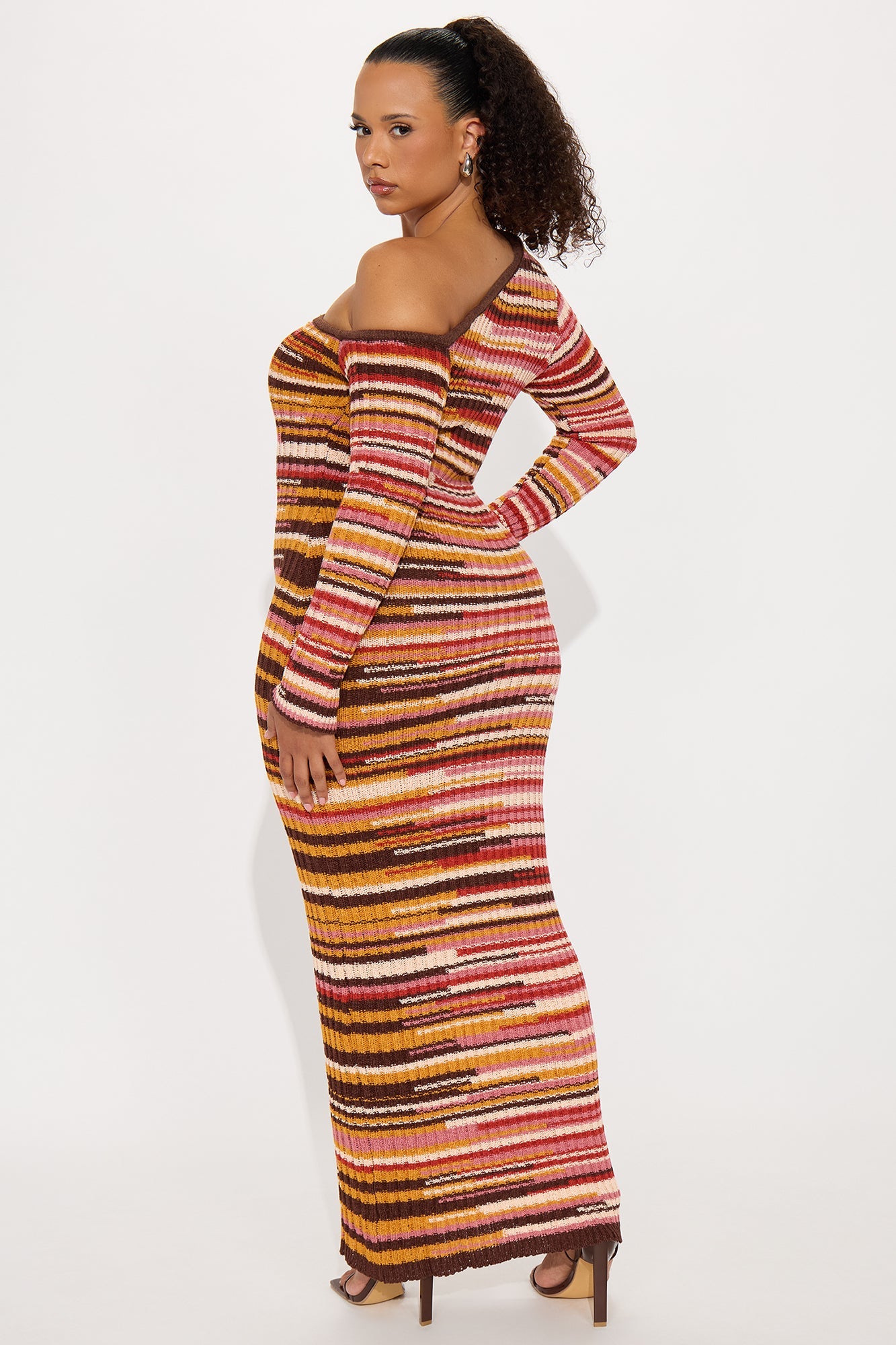 Astrid Long Sleeve Crochet Maxi Dress - Orange/combo