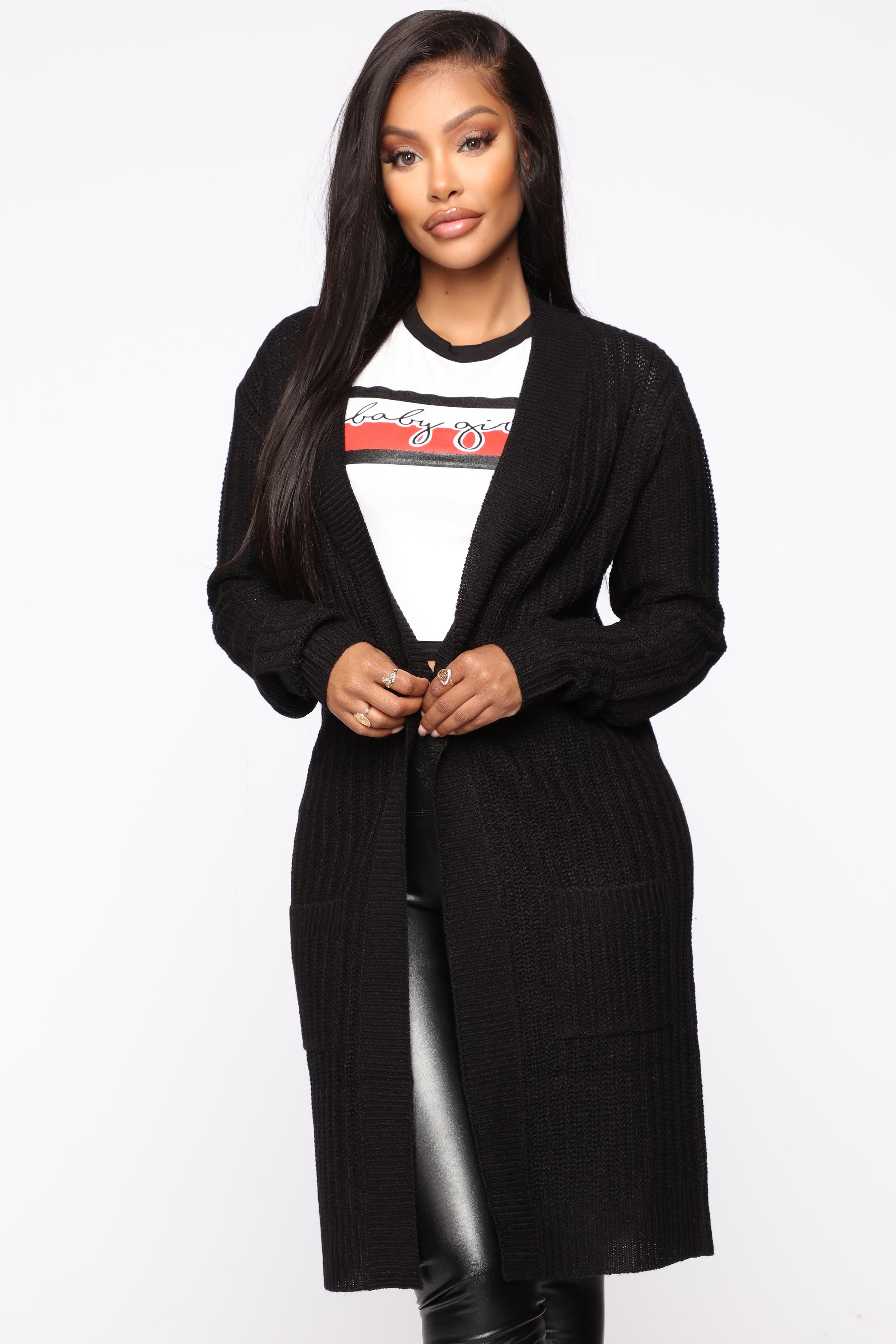 Throw It On Ribbed Cardigan - Black