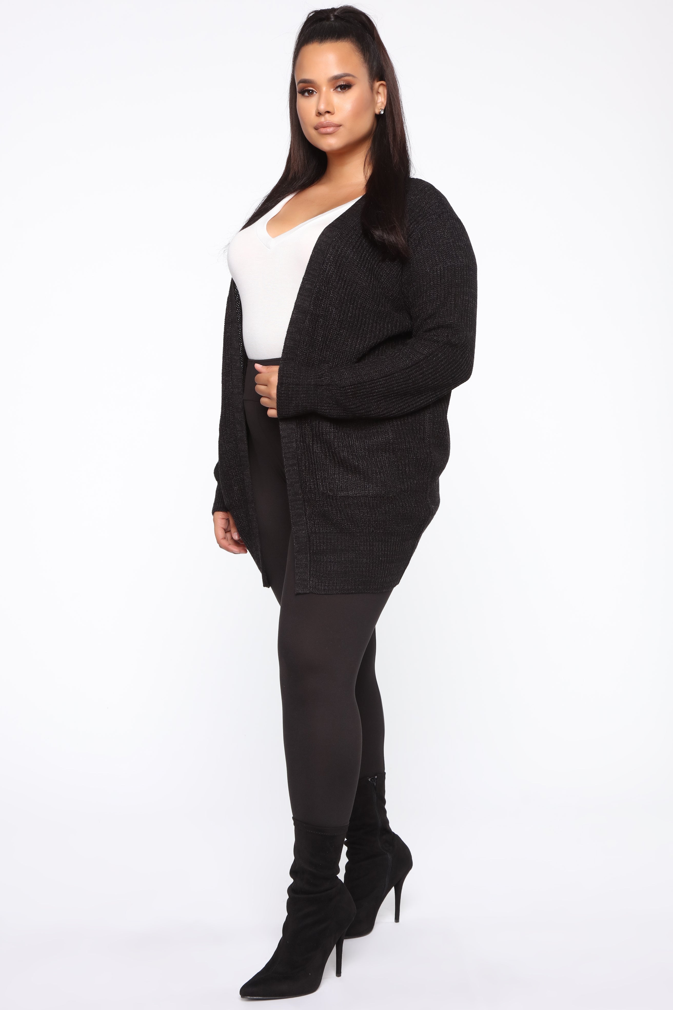 Zoe Two Pocket Cardigan - Black/Charcoal