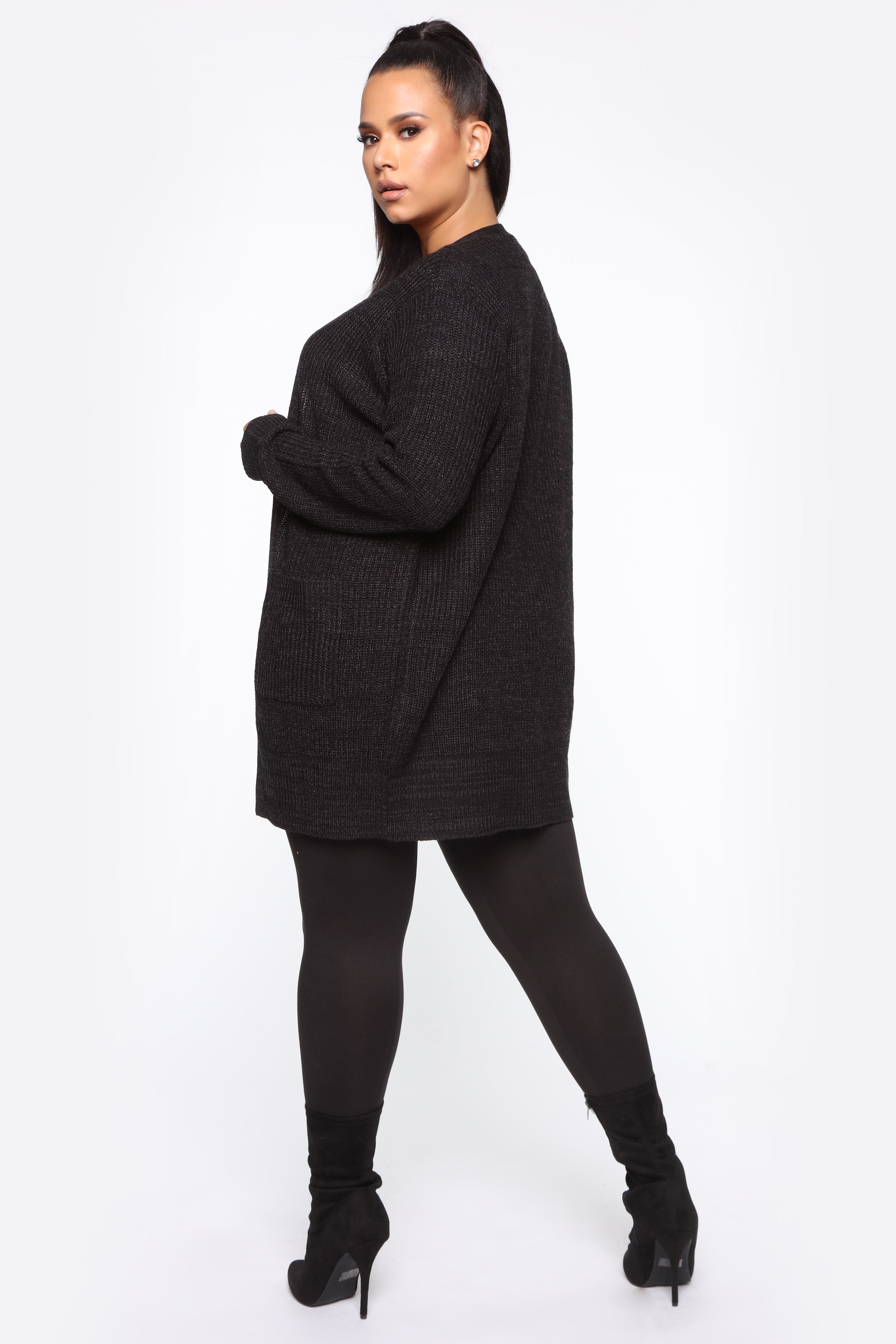 Zoe Two Pocket Cardigan - Black/Charcoal