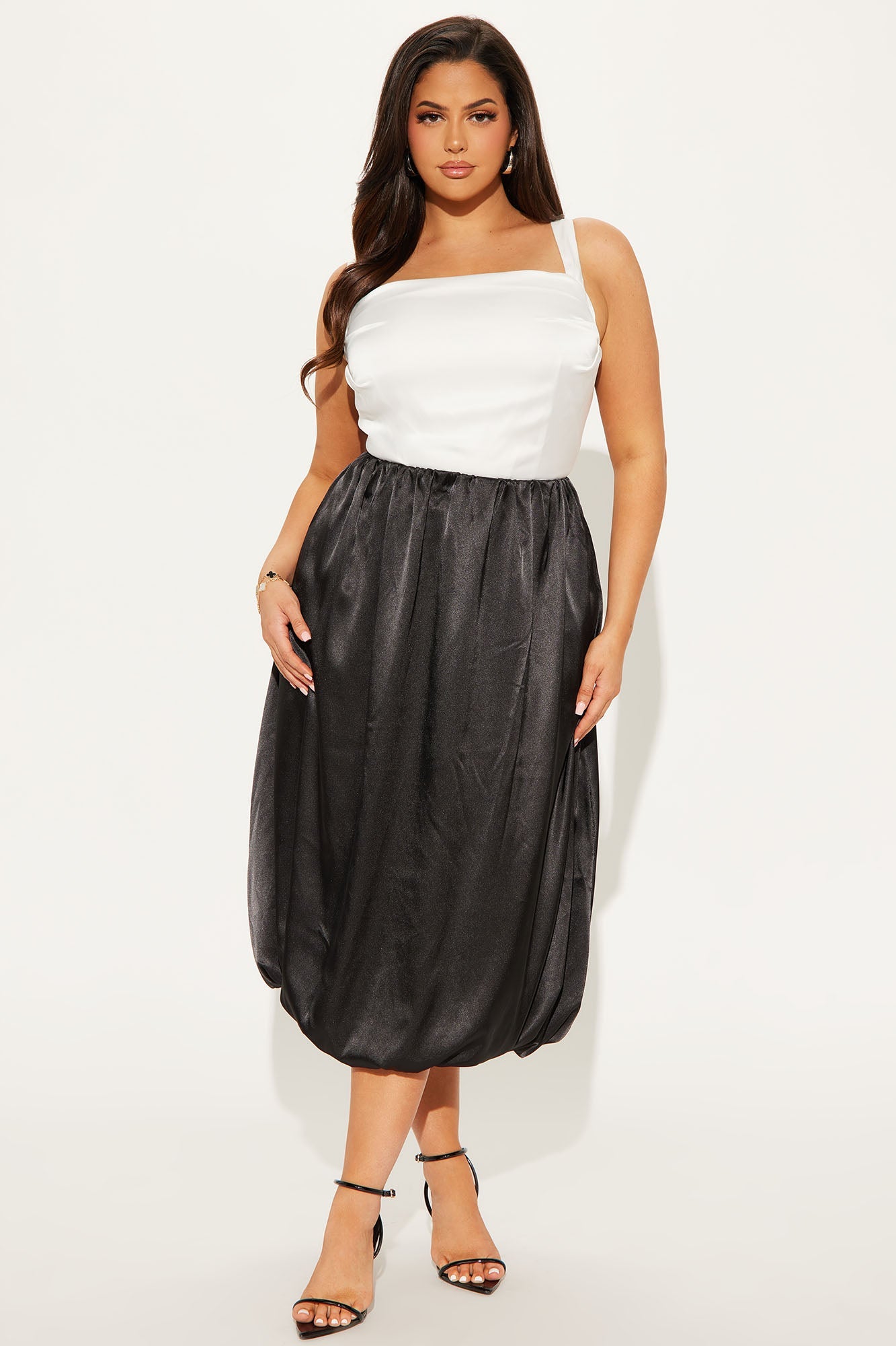 Tell You More Satin Bubble Midi Skirt - Black