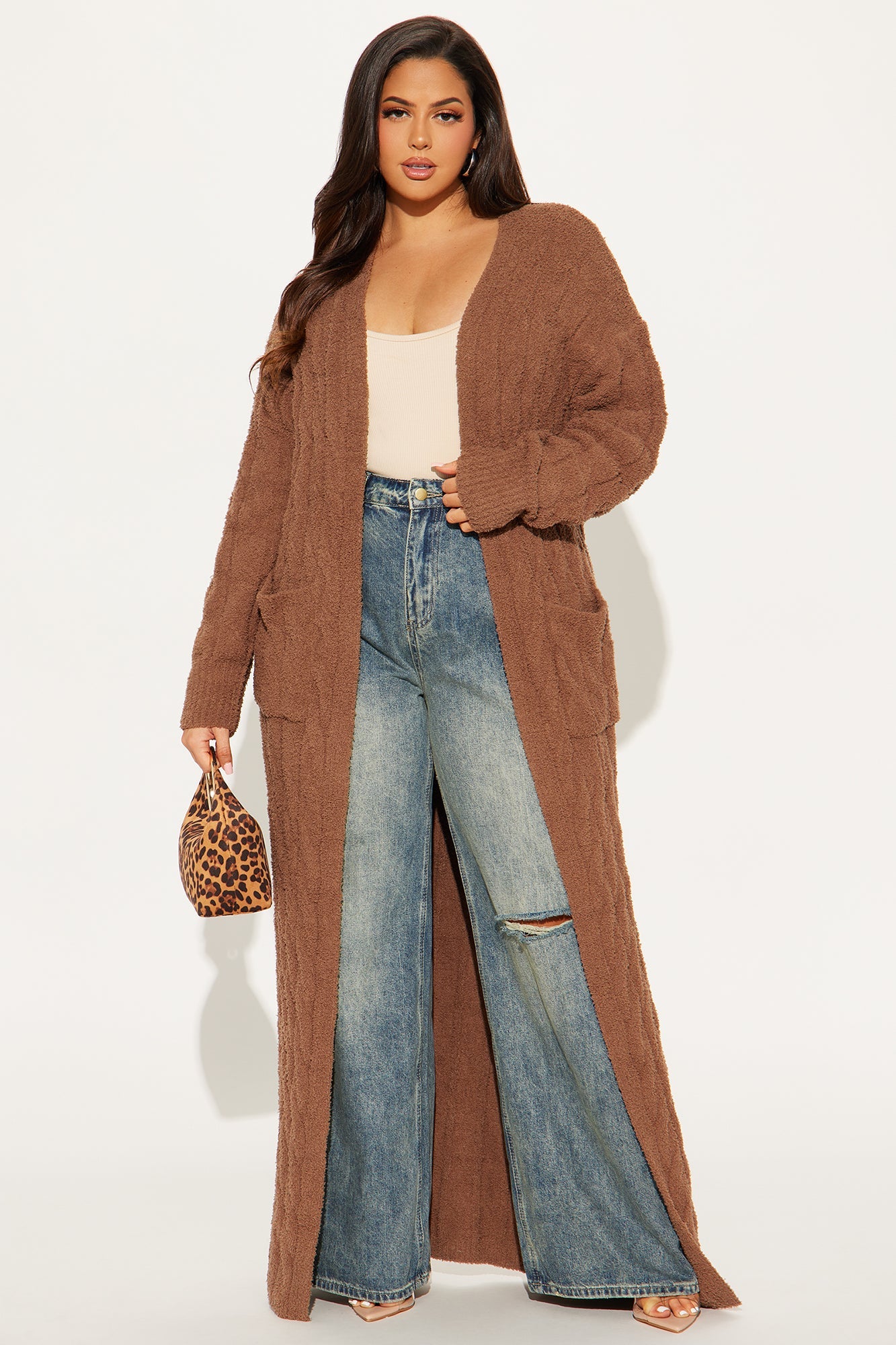 Staying In Fuzzy Long Cardigan - Mocha