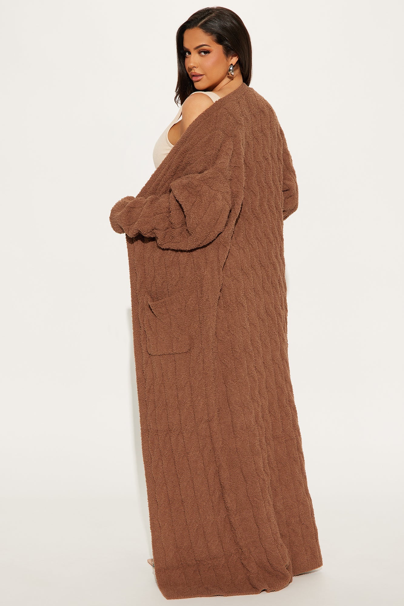 Staying In Fuzzy Long Cardigan - Mocha