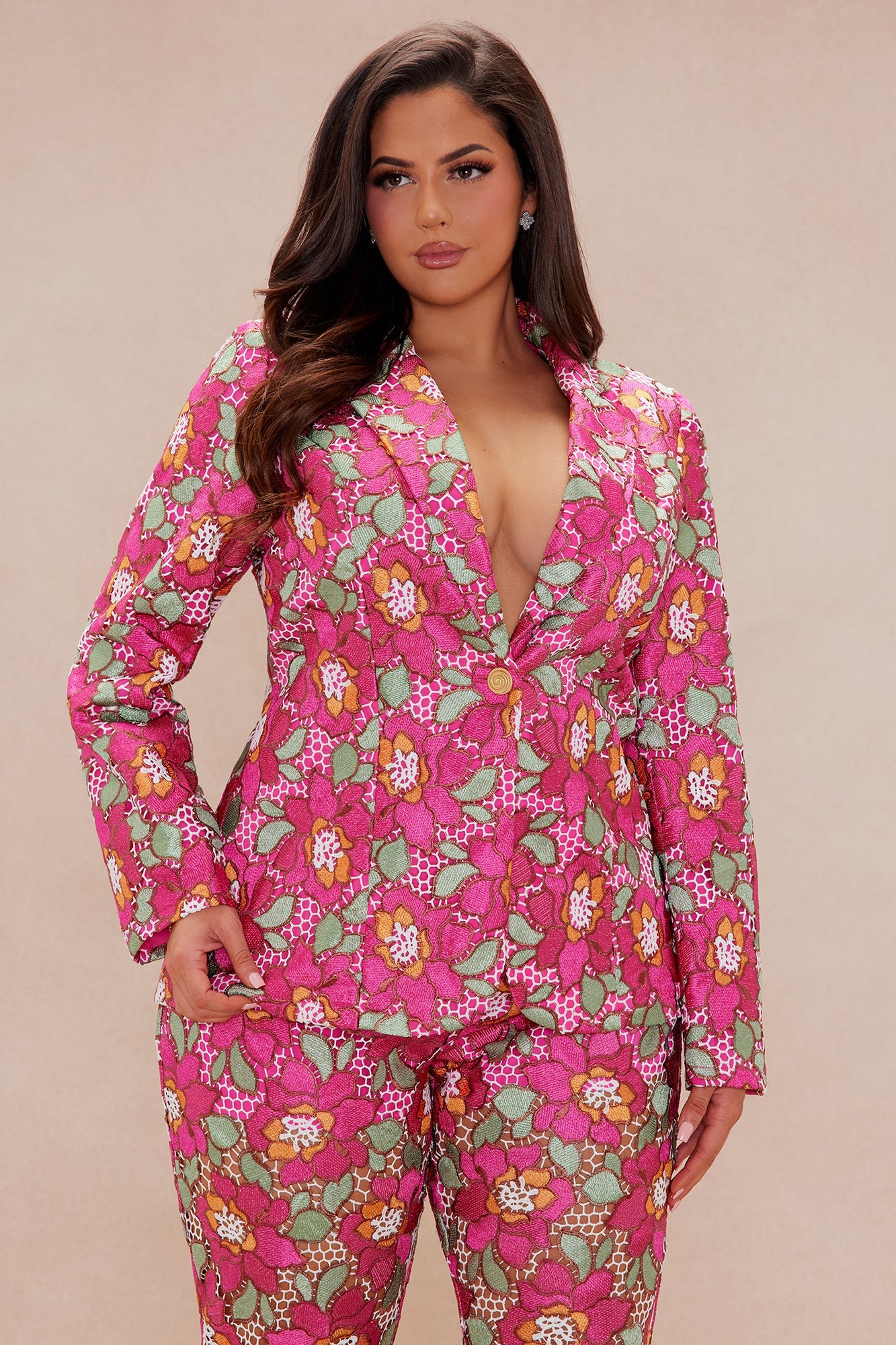 Maura Embroidered Blazer - Pink/combo
