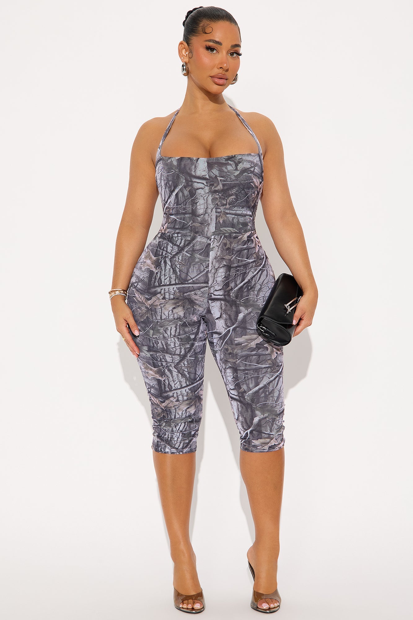 Savage Mood Mesh Capri Jumpsuit - Grey/combo