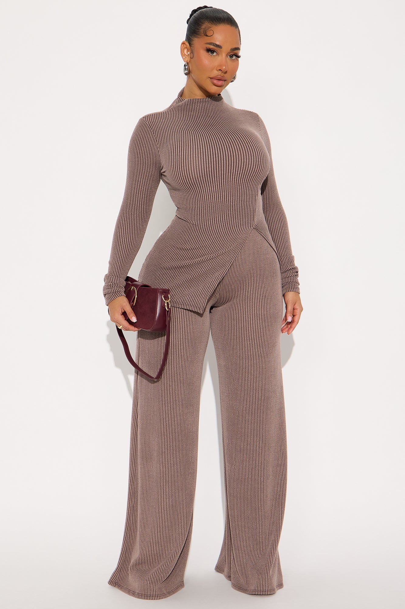 Joelle Ribbed Pant Set - Brown