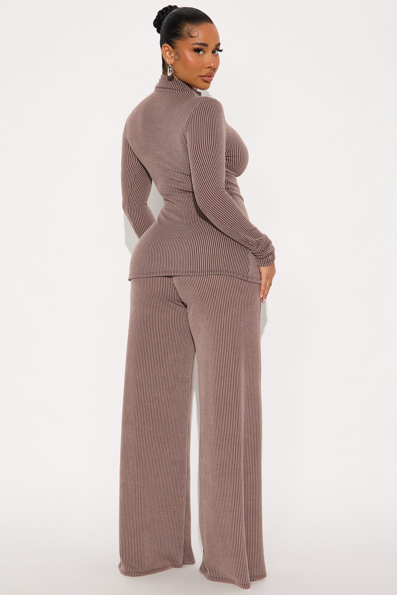 Joelle Ribbed Pant Set - Brown