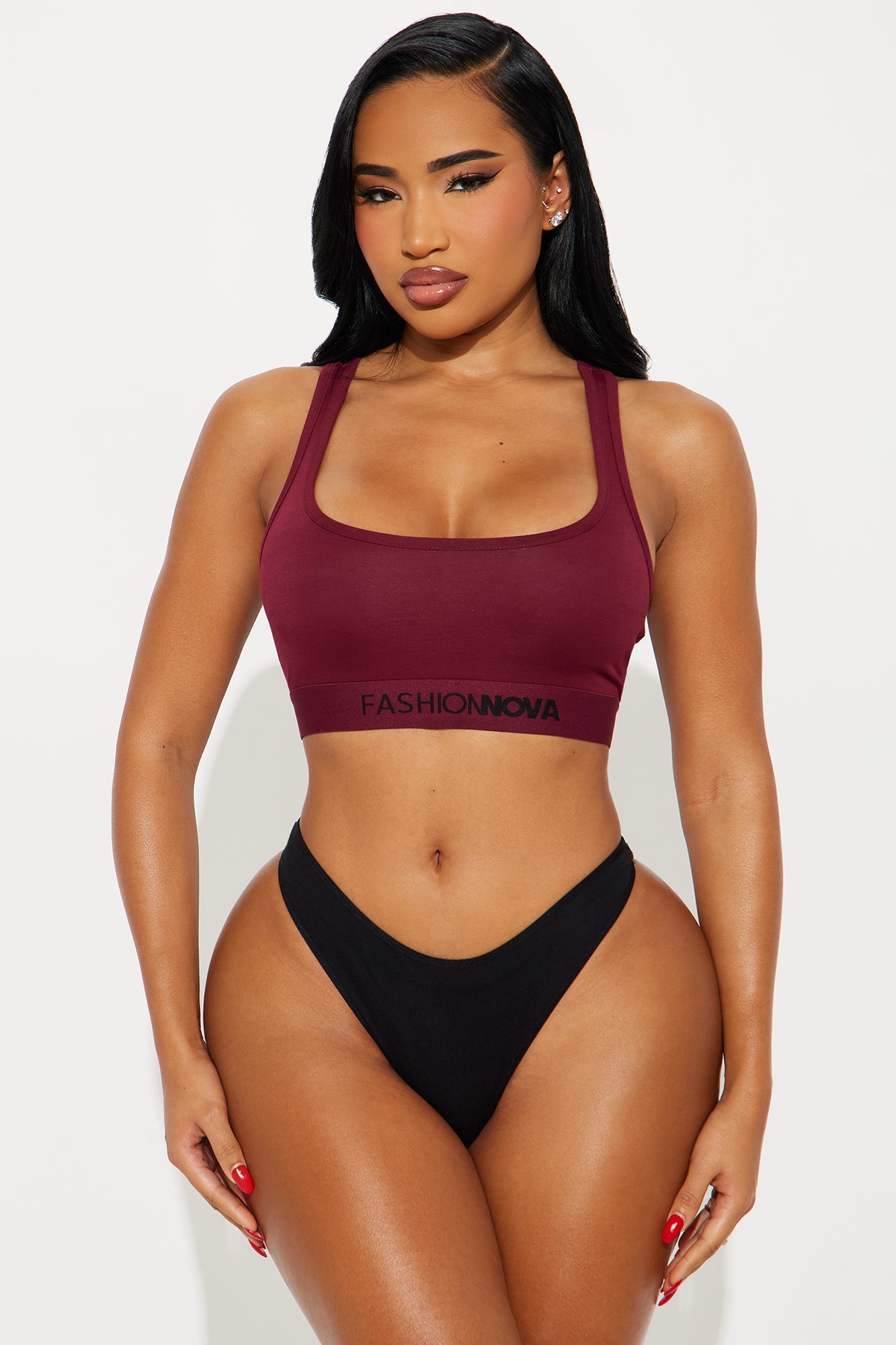 FN Mood Scoop Neck Racerback Cotton Bra - Wine