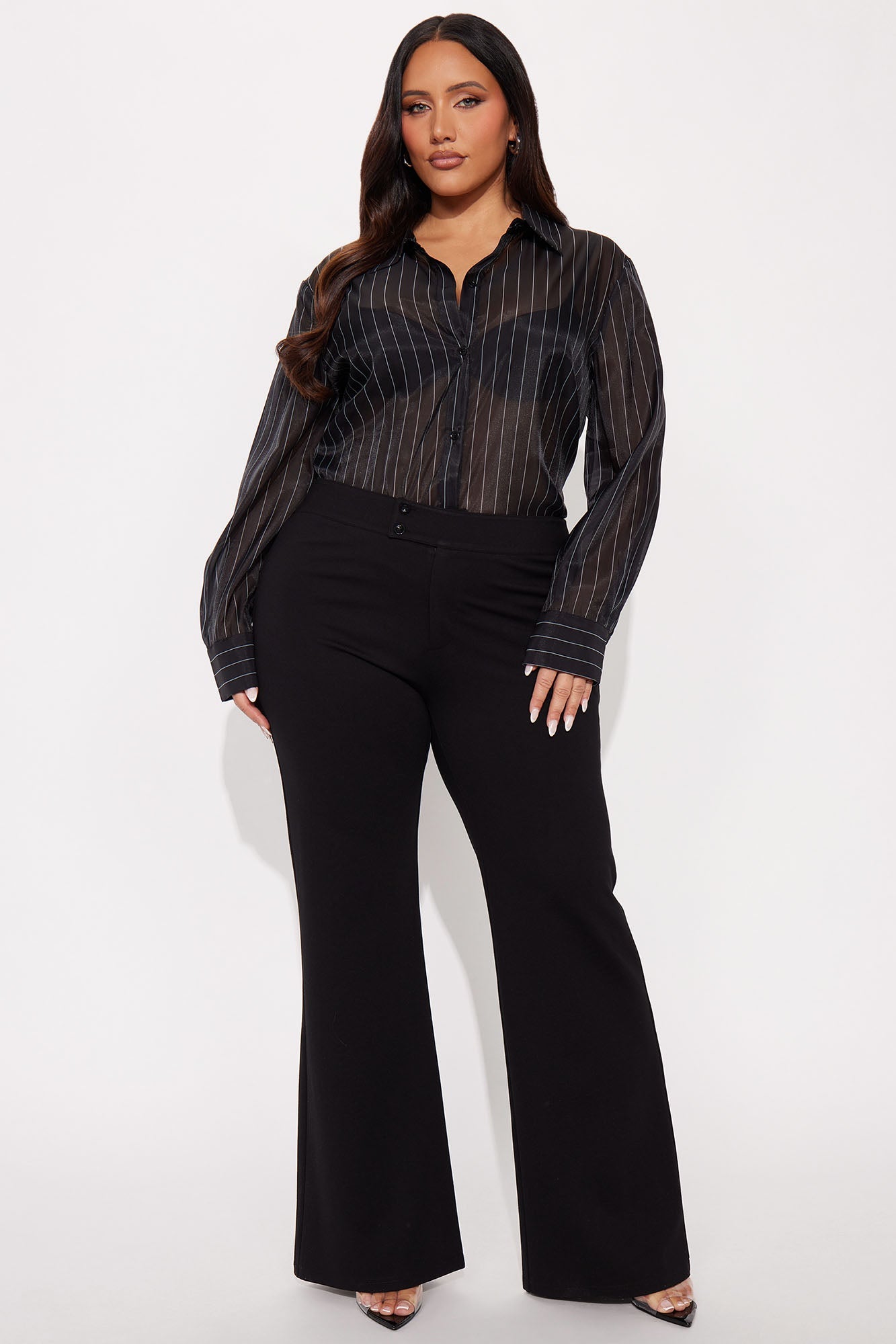 Hollie Pinstripe Sheer Organza Shirt - Black/combo