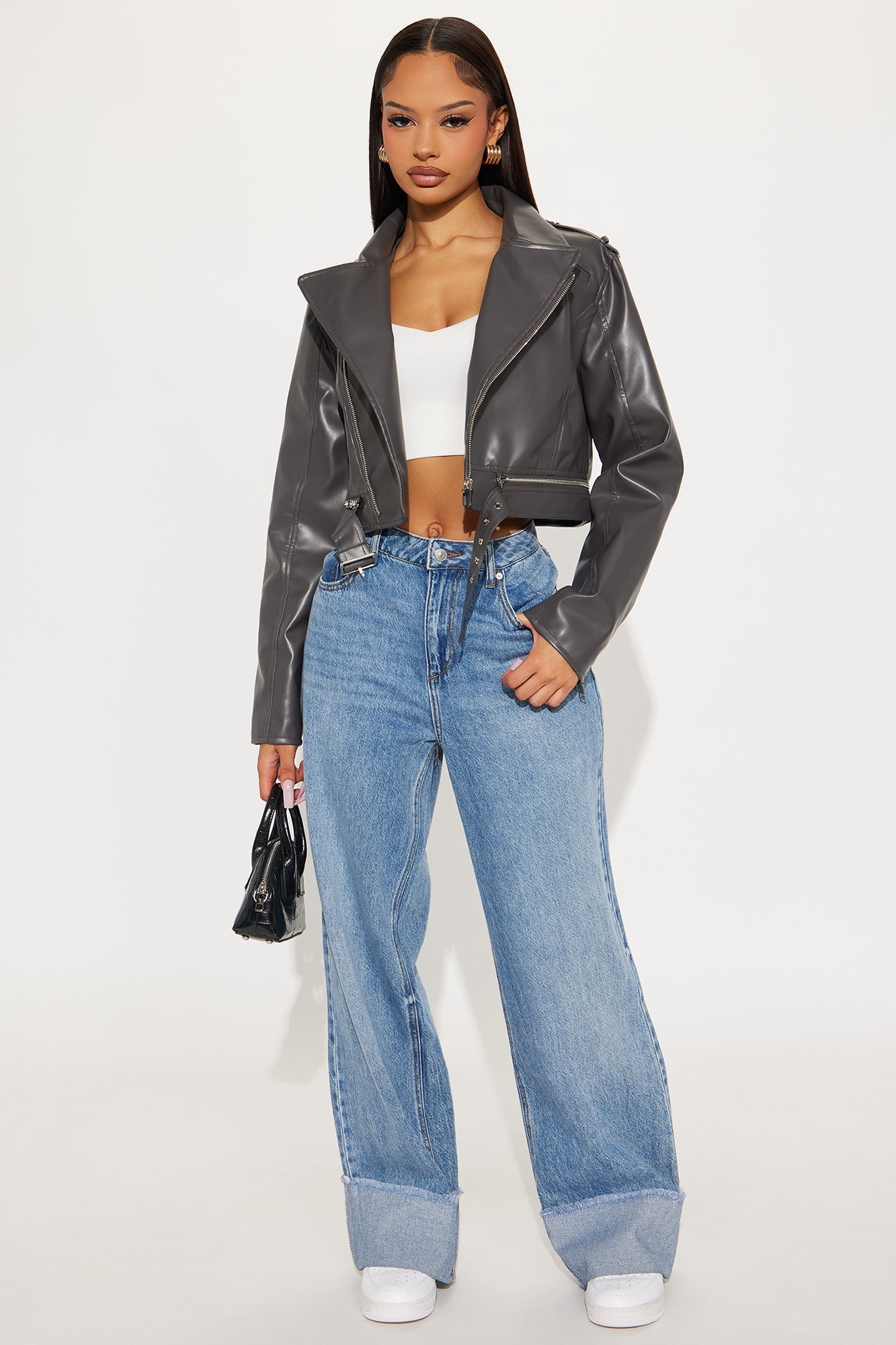 Savage Mode Faux Leather Moto Jacket - Dark Grey