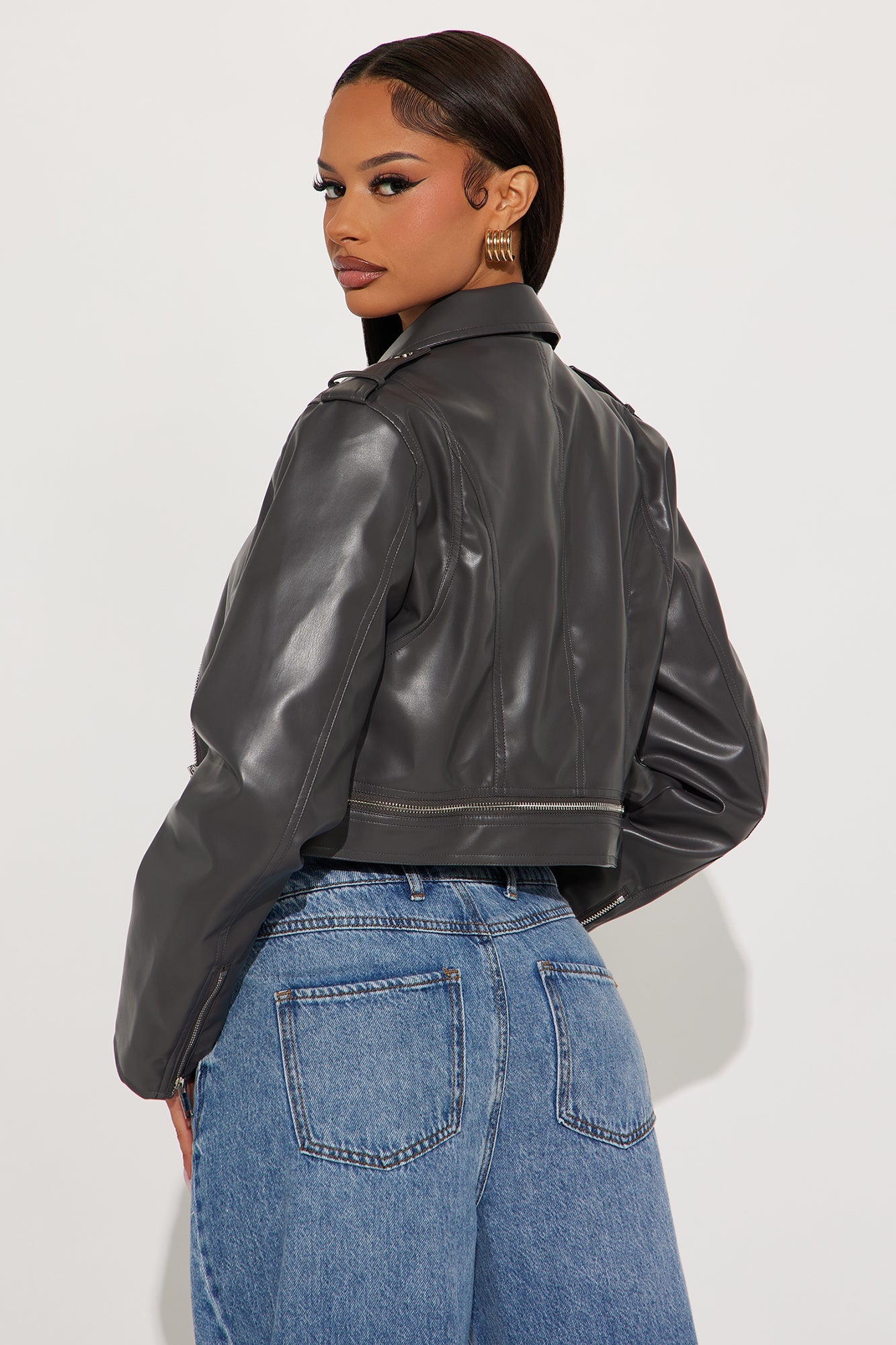 Savage Mode Faux Leather Moto Jacket - Dark Grey