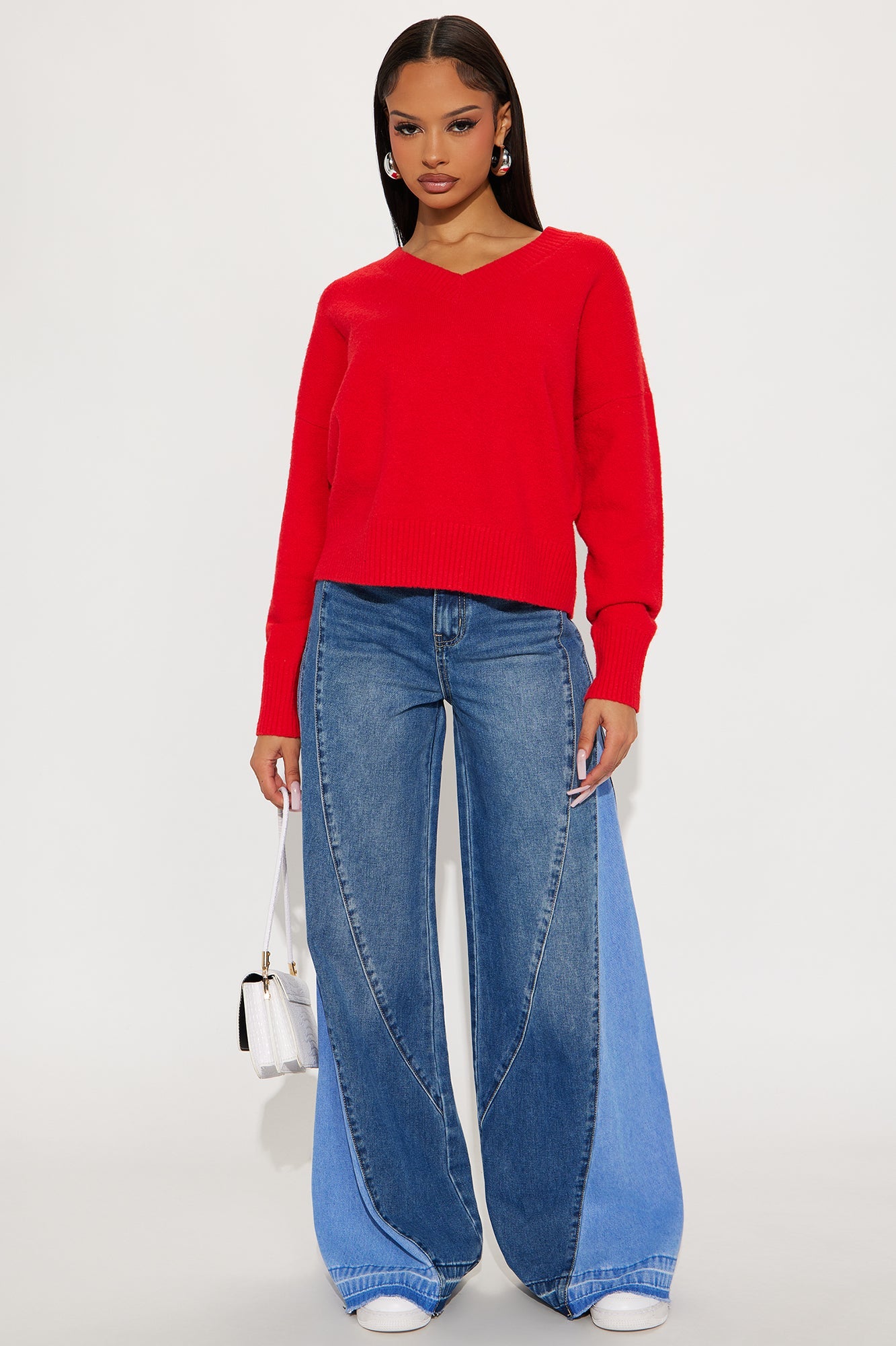 Kaitlyn V Neck Sweater - Red