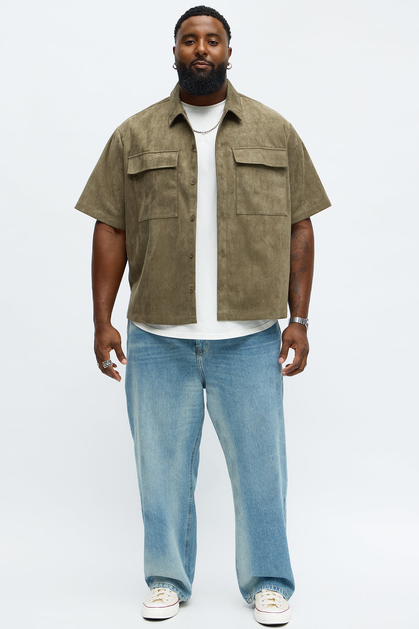Relaxed Brushed Double Pocket Button Up Shirt - Olive