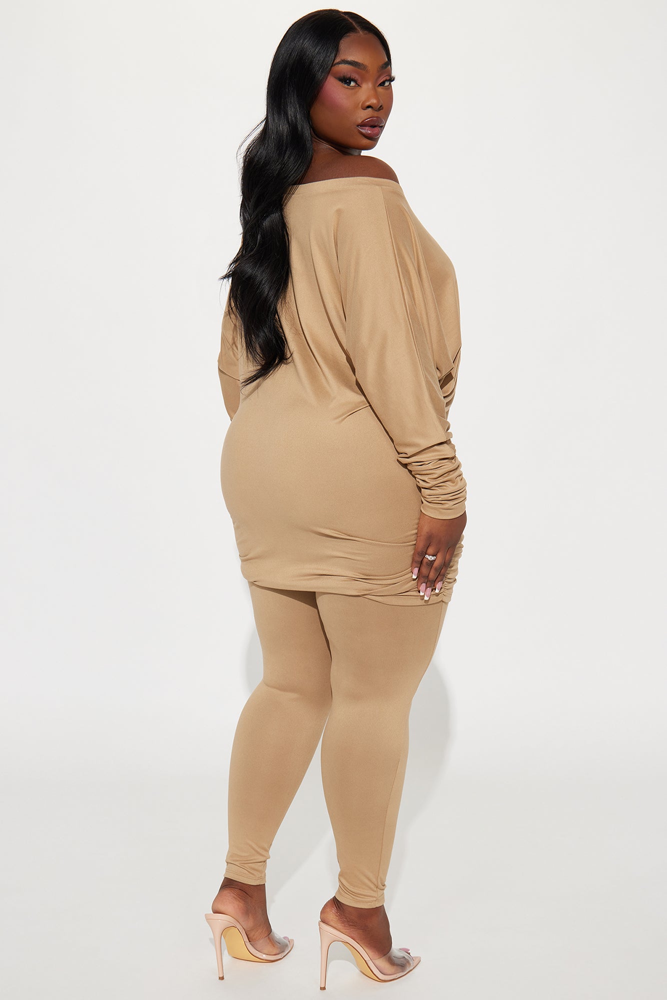 Camila Off Shoulder Legging Set - Taupe