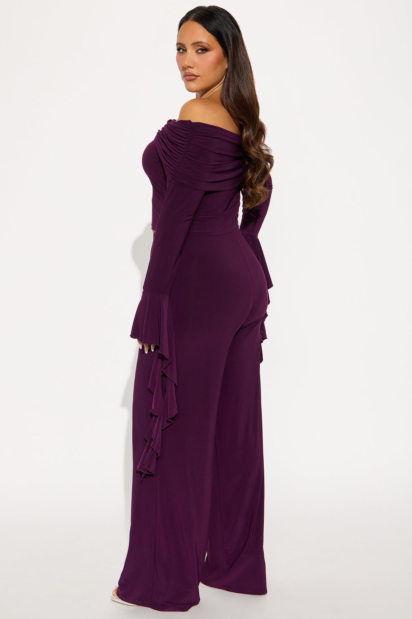 On Again Off Shoulder Top And Pant Set - Eggplant