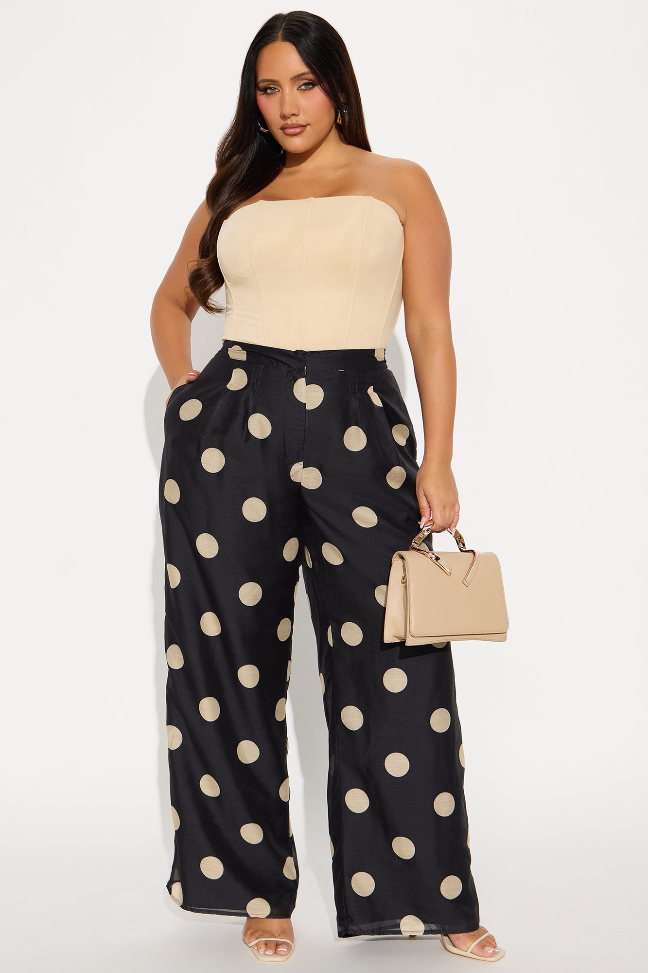 Missy High Rise Wide Leg Polka Dot Pant - Black/combo