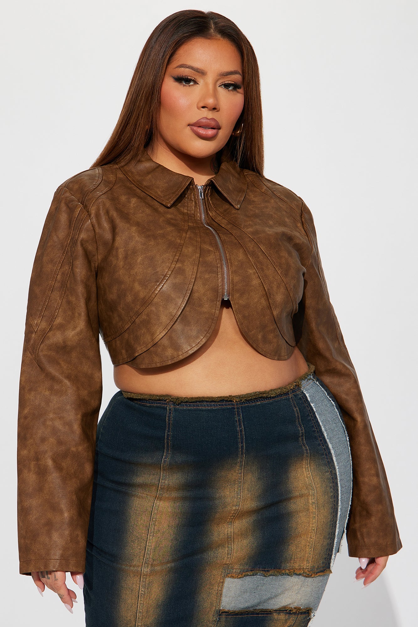 Western Swing Faux Leather Top - Brown