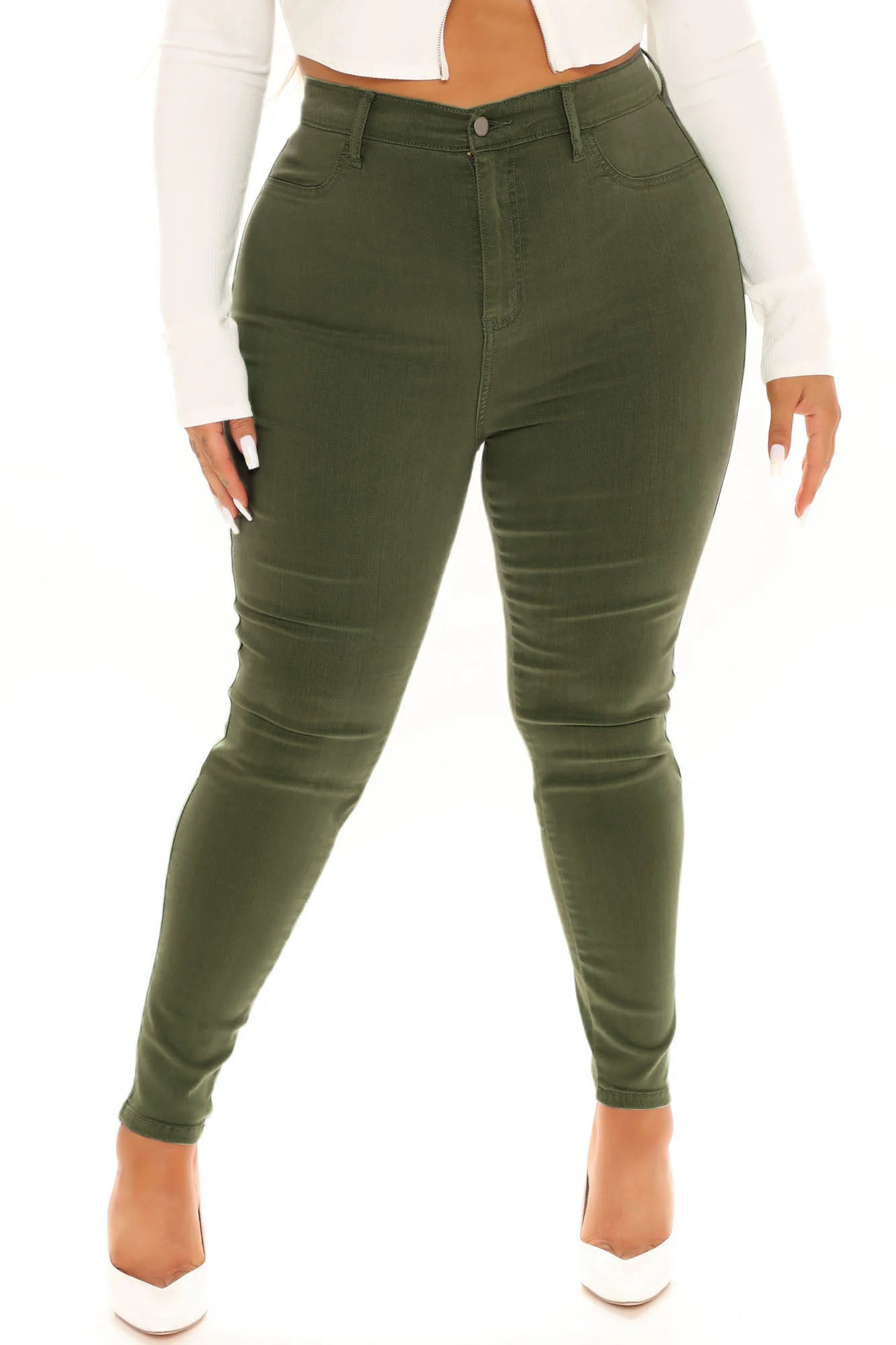Classic High Waist Skinny Jeans - Olive