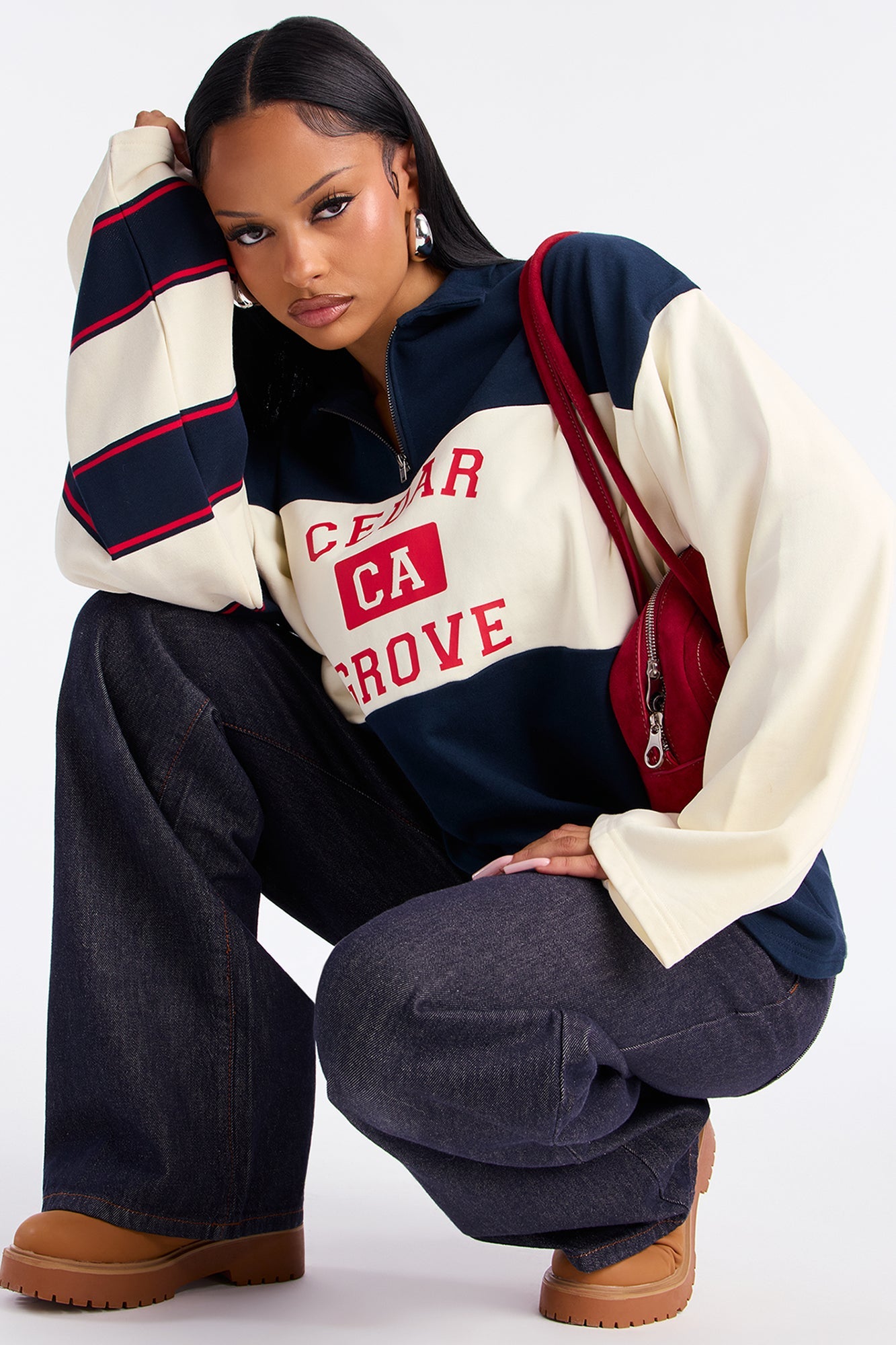 Cedar Grove California Quarter Zip Top - Navy/combo