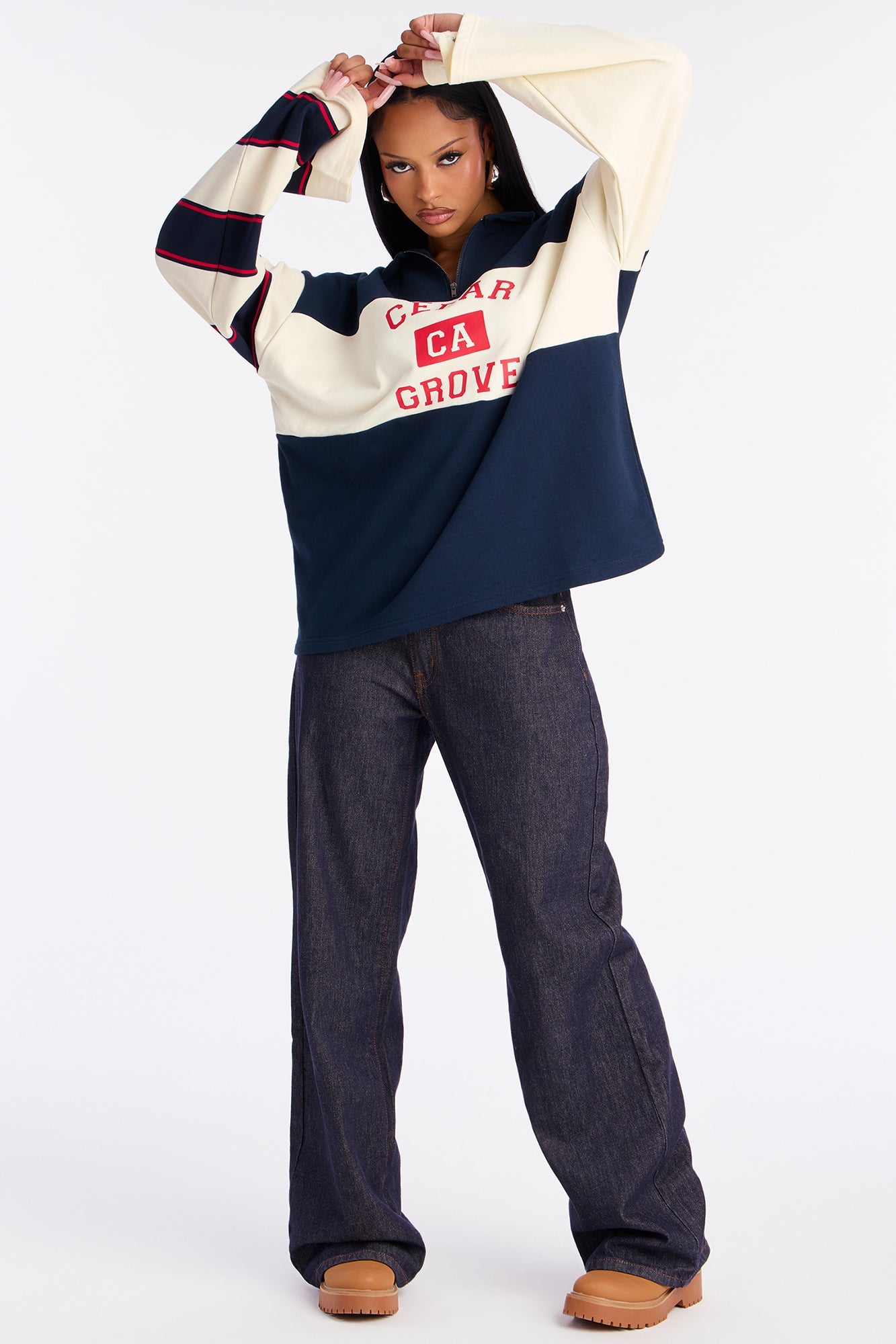 Cedar Grove California Quarter Zip Top - Navy/combo