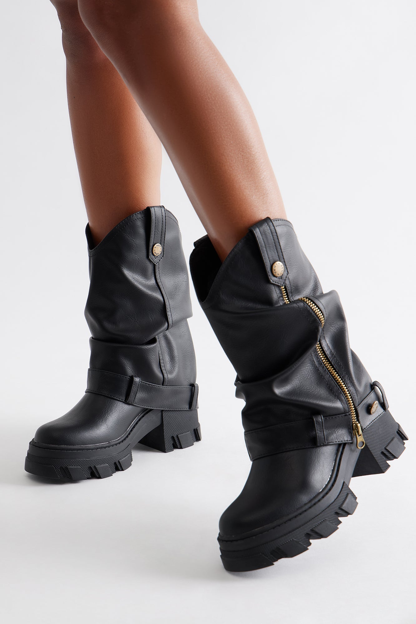Brew Zipper Overlay Boots - Black