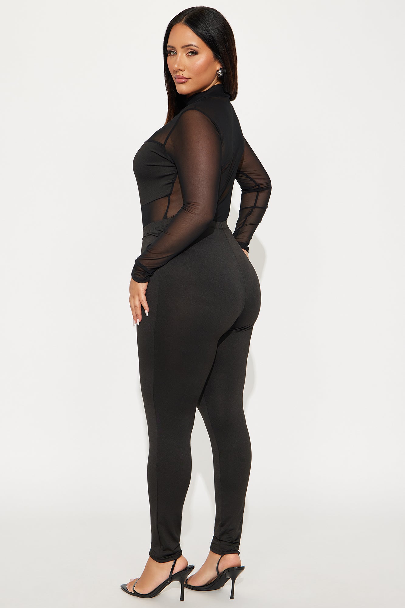 Brenda Sheer Bodysuit Pant Set - Black