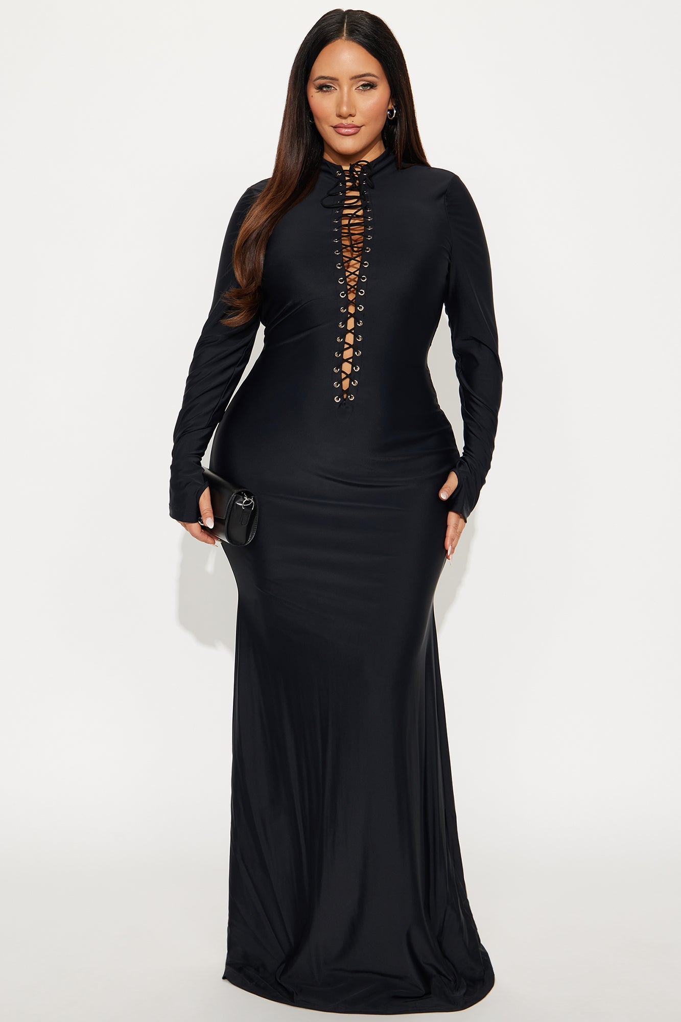 Livia Lace Up Maxi Dress - Black