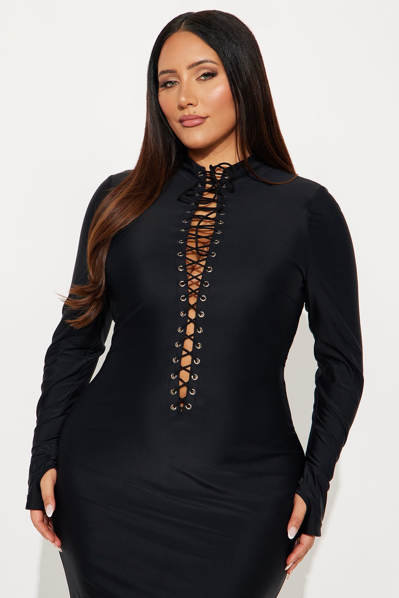 Livia Lace Up Maxi Dress - Black