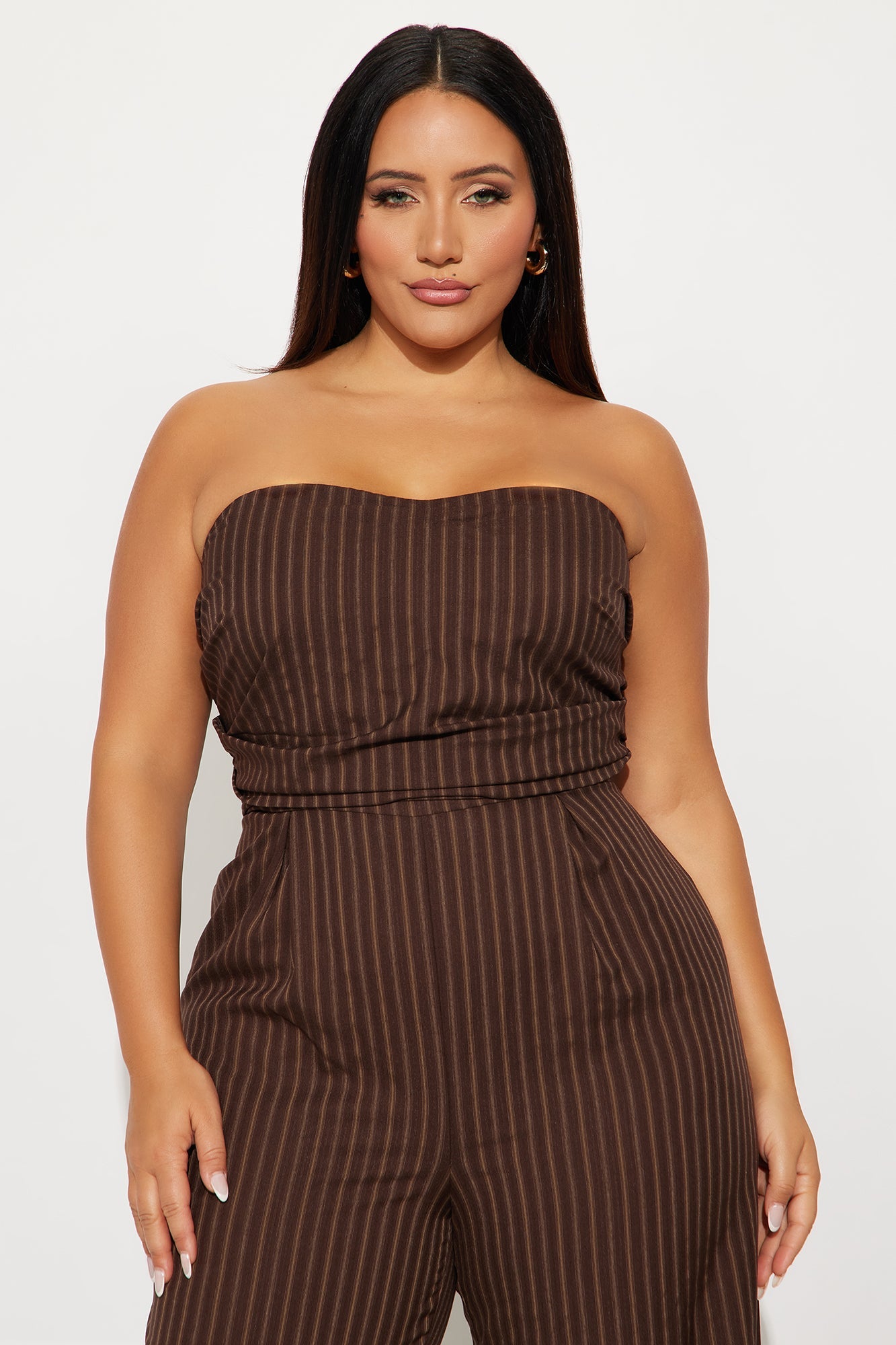 Palm Of My Hand Pinstripe Jumpsuit - Brown/combo