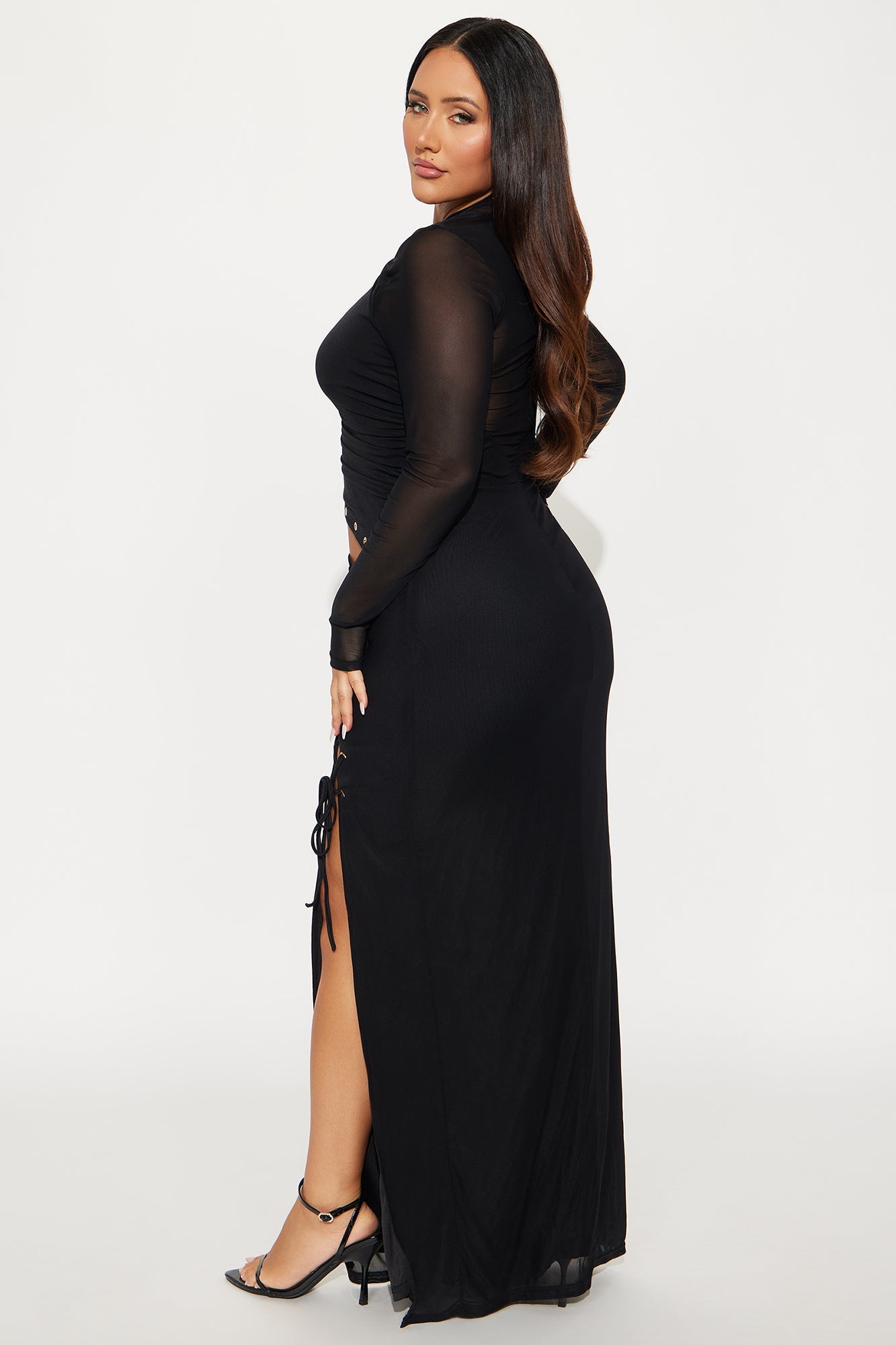 Audrey Lace Up Maxi Dress - Black