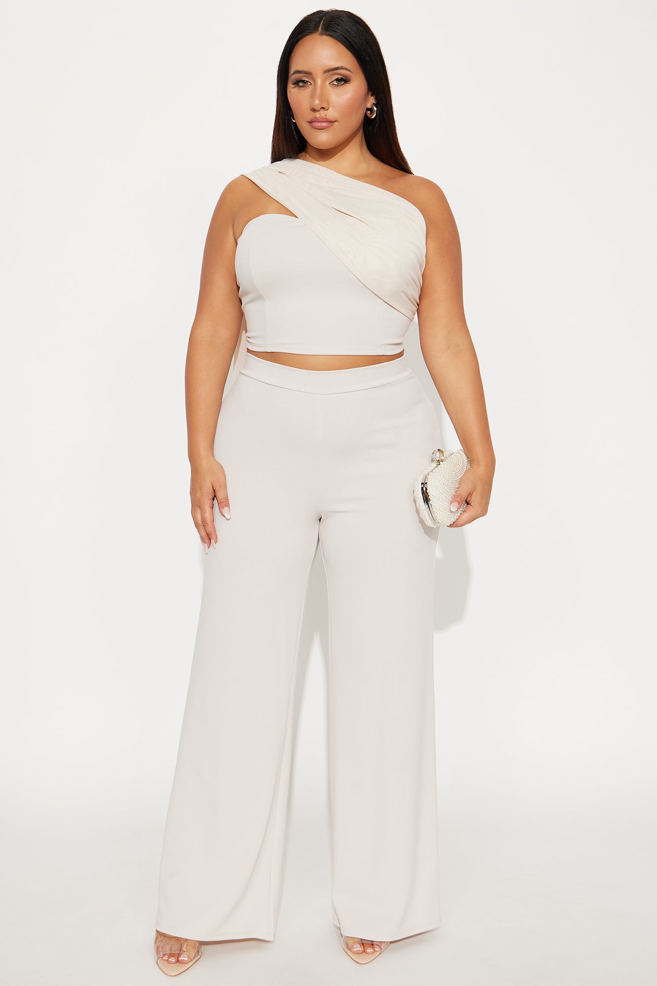 Karley One Shoulder Scarf Pant Set - Taupe