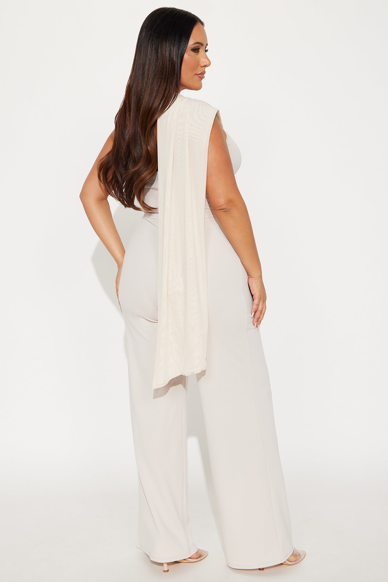 Karley One Shoulder Scarf Pant Set - Taupe