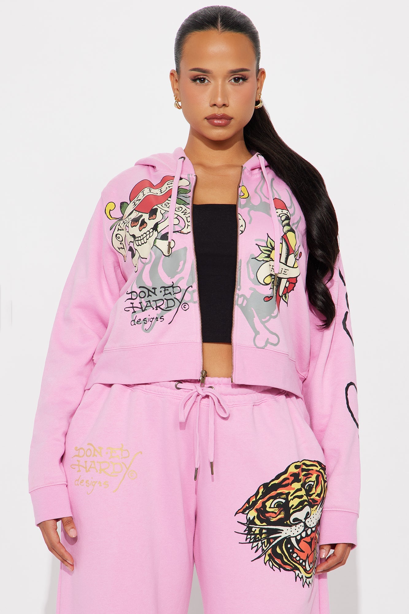 Ed Hardy Tiger Roar Zip Up Hoodie - Pink
