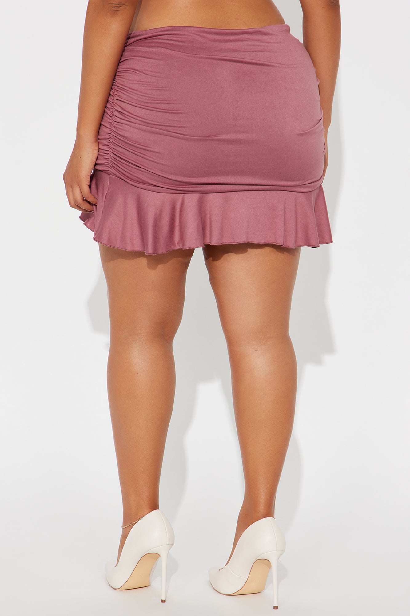 Ayla Ruched Fold-Over Waistband Mini Skirt - Mauve