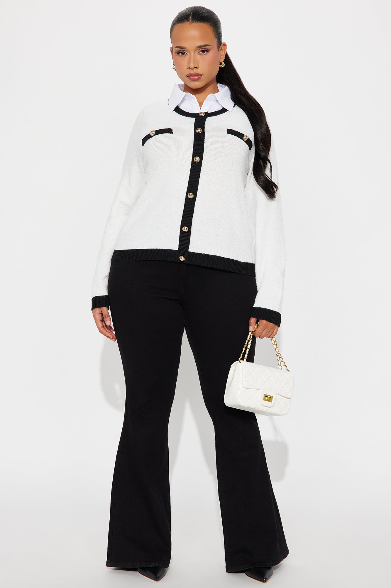 Golden Era Button Front Collared Cardigan - Ivory/combo