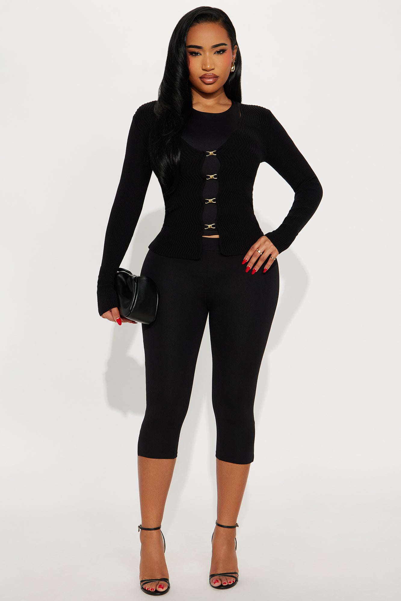 Gabby Textured Buckle Sweater Top - Black