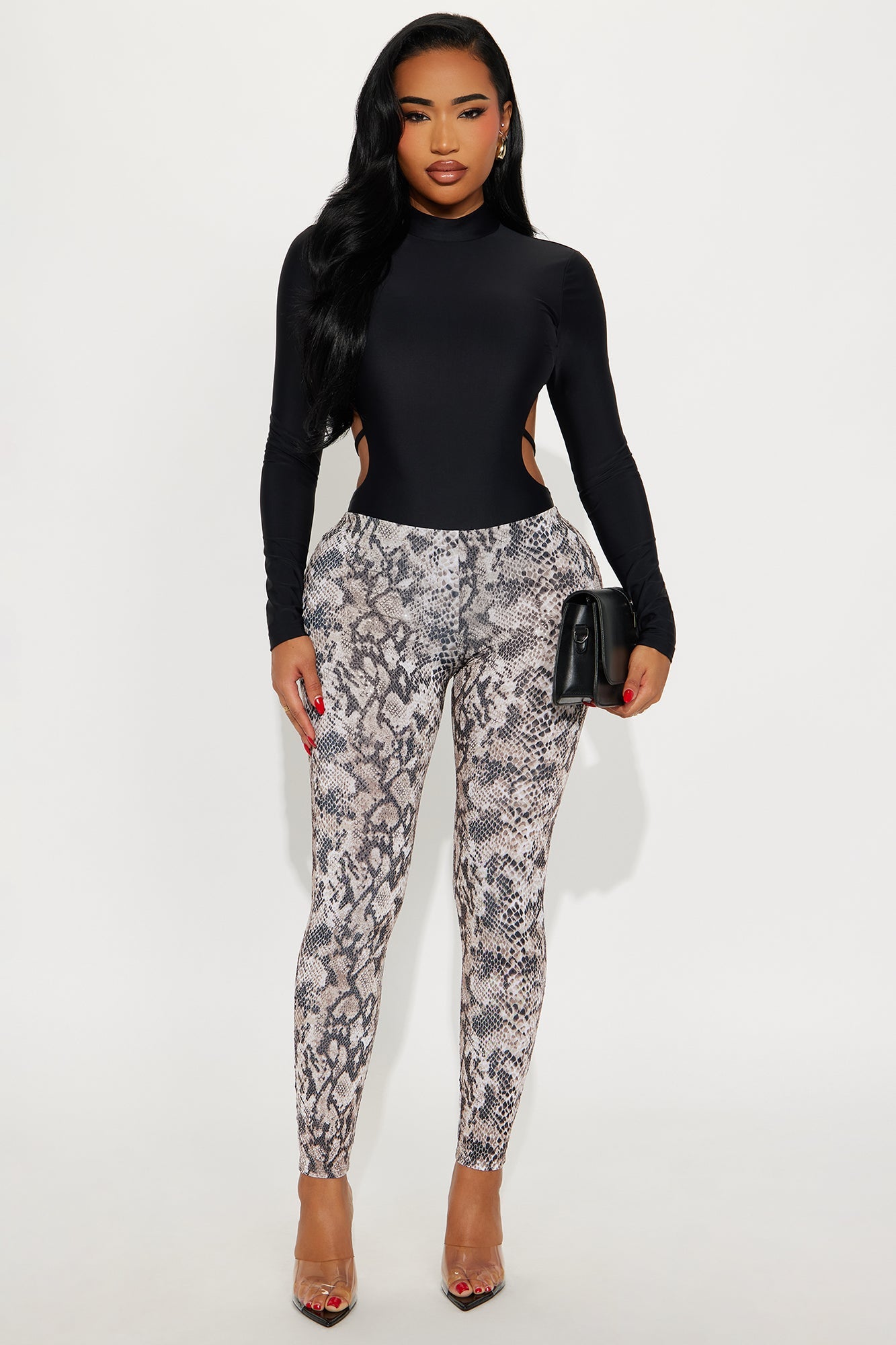 On The Sly Embossed Snake Skin Legging - Brown/combo