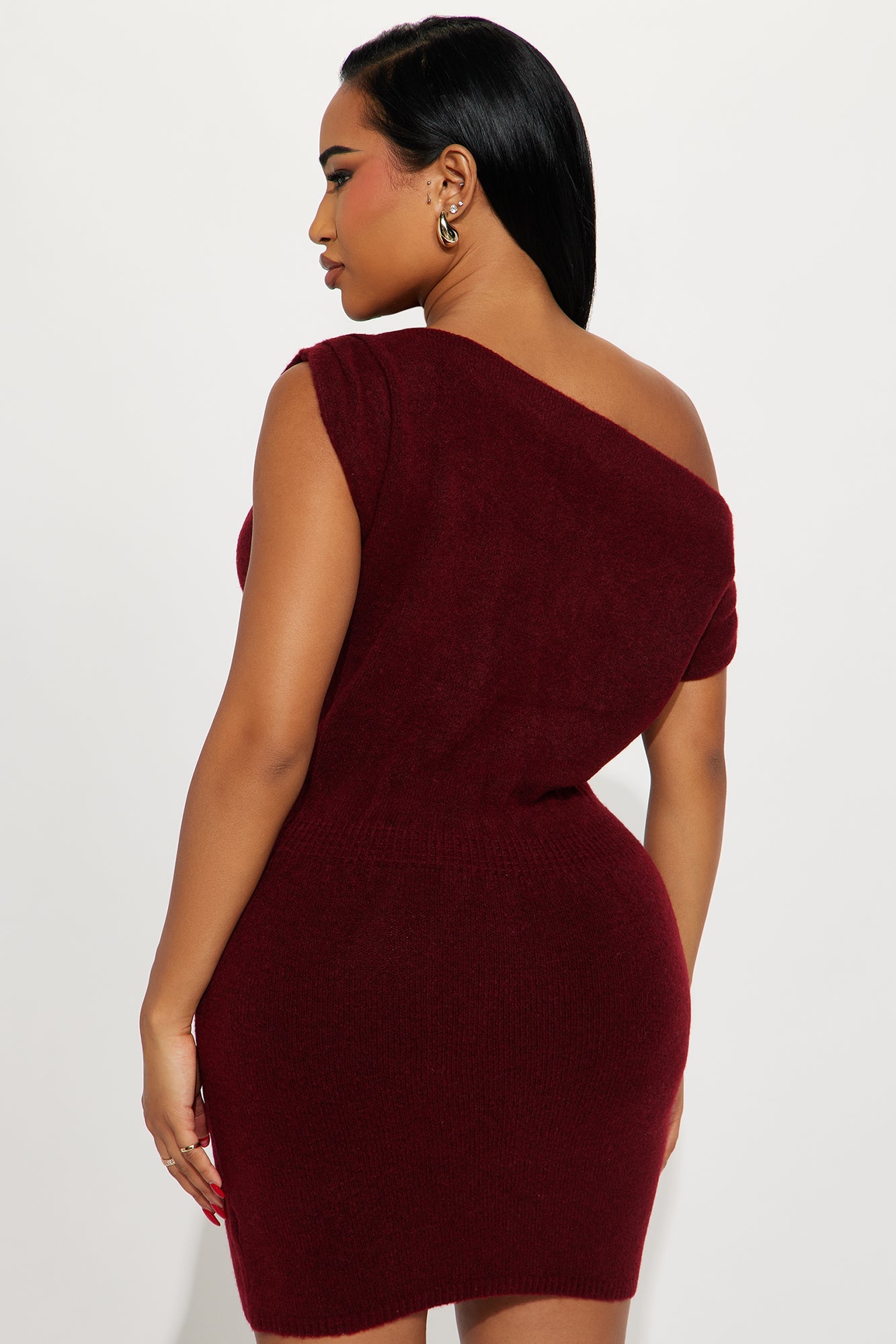 Soft Spoken Sweater Mini Dress - Burgundy