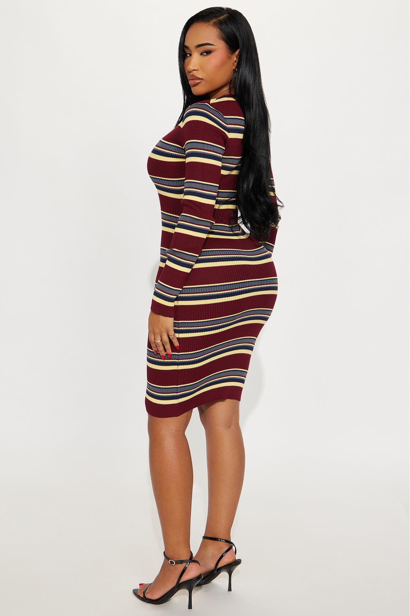Noa Sweater Midi Dress - Burgundy/combo