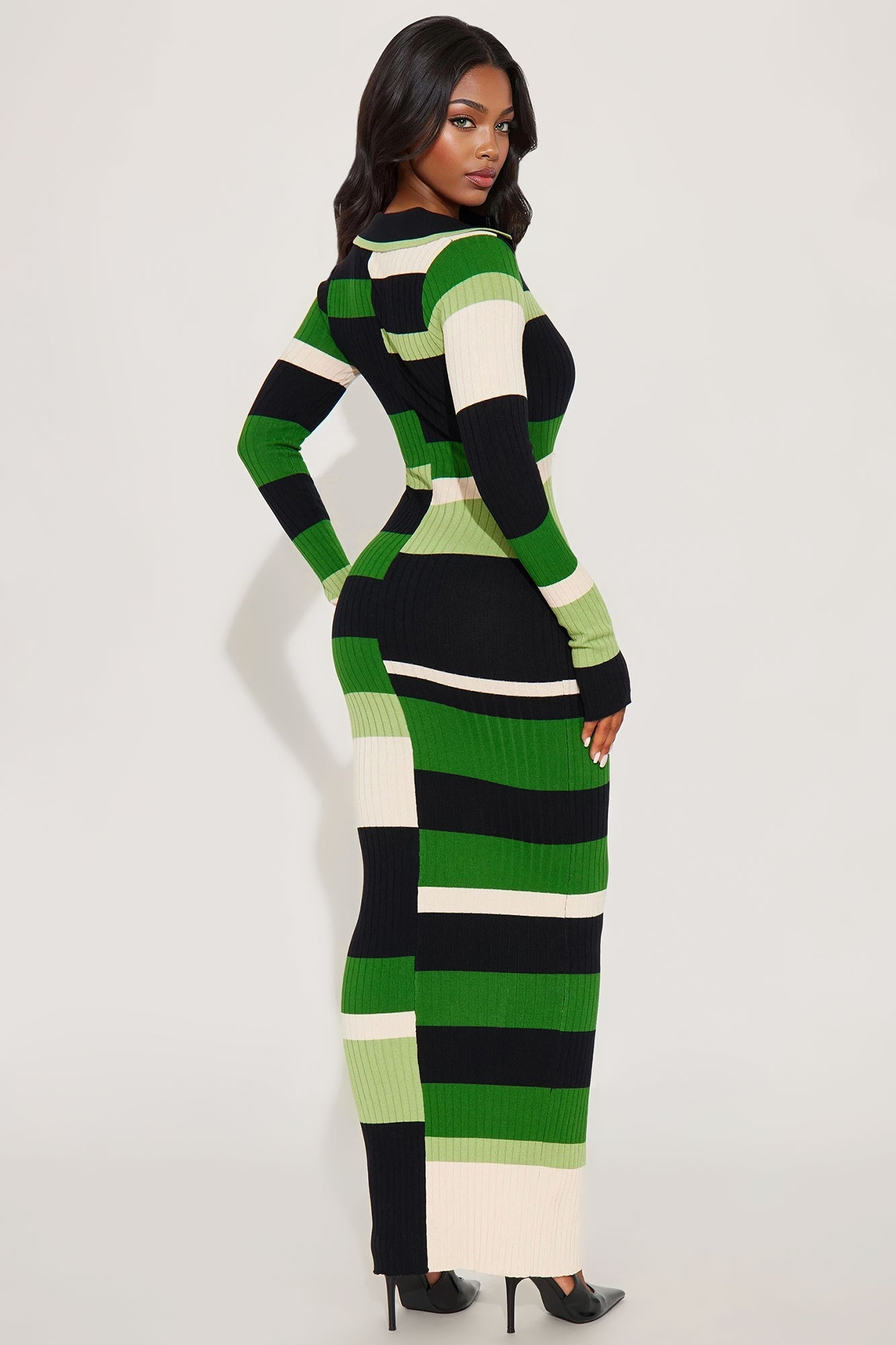 Carolina Collared Long Sleeve Sweater Maxi Dress - Green/combo