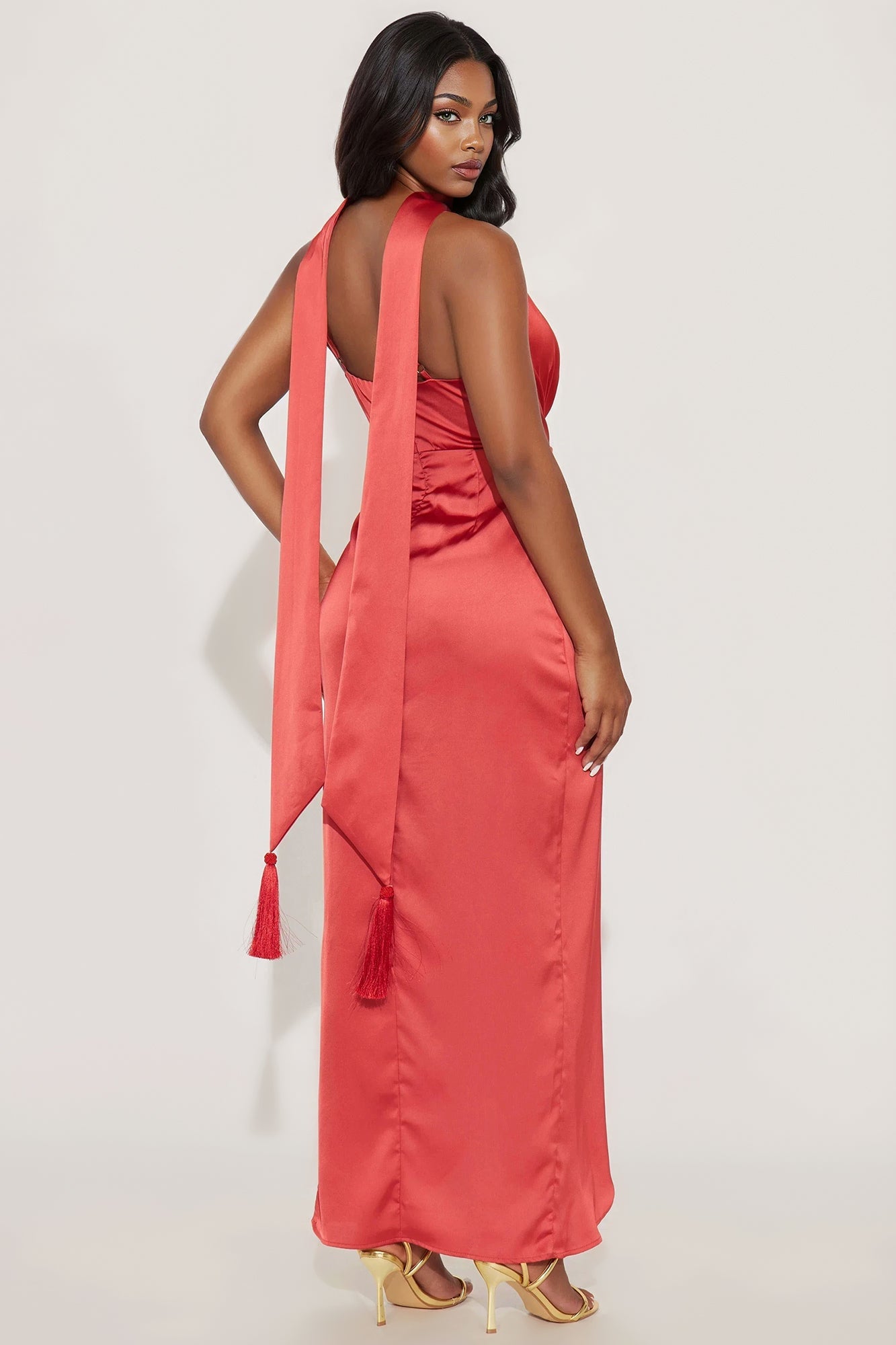 Poppy Scarf Satin Gown - Marsala