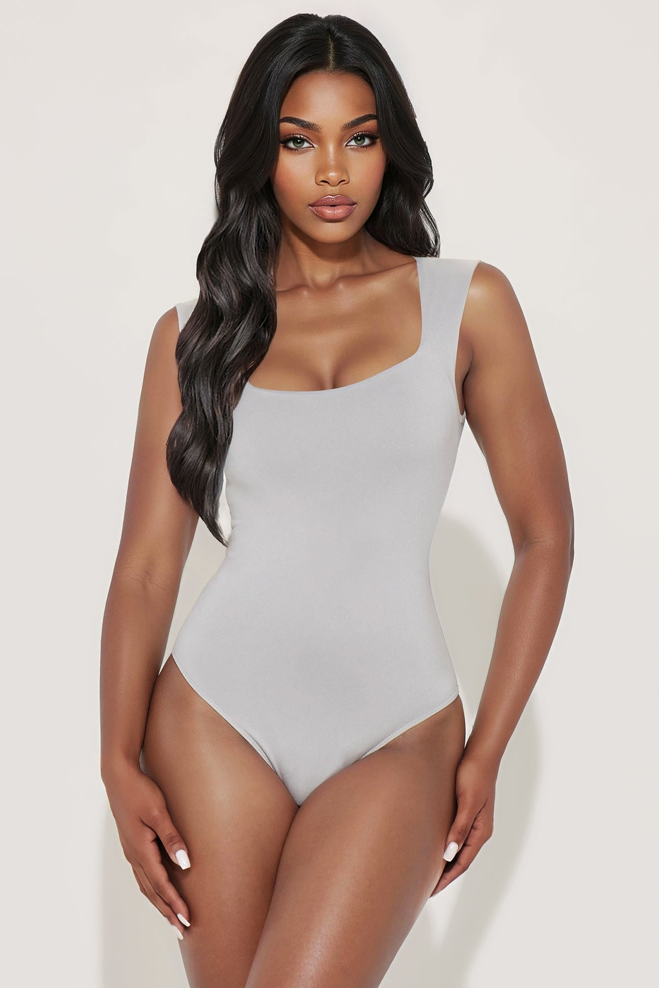 Serena Square Neck Bodysuit - Grey