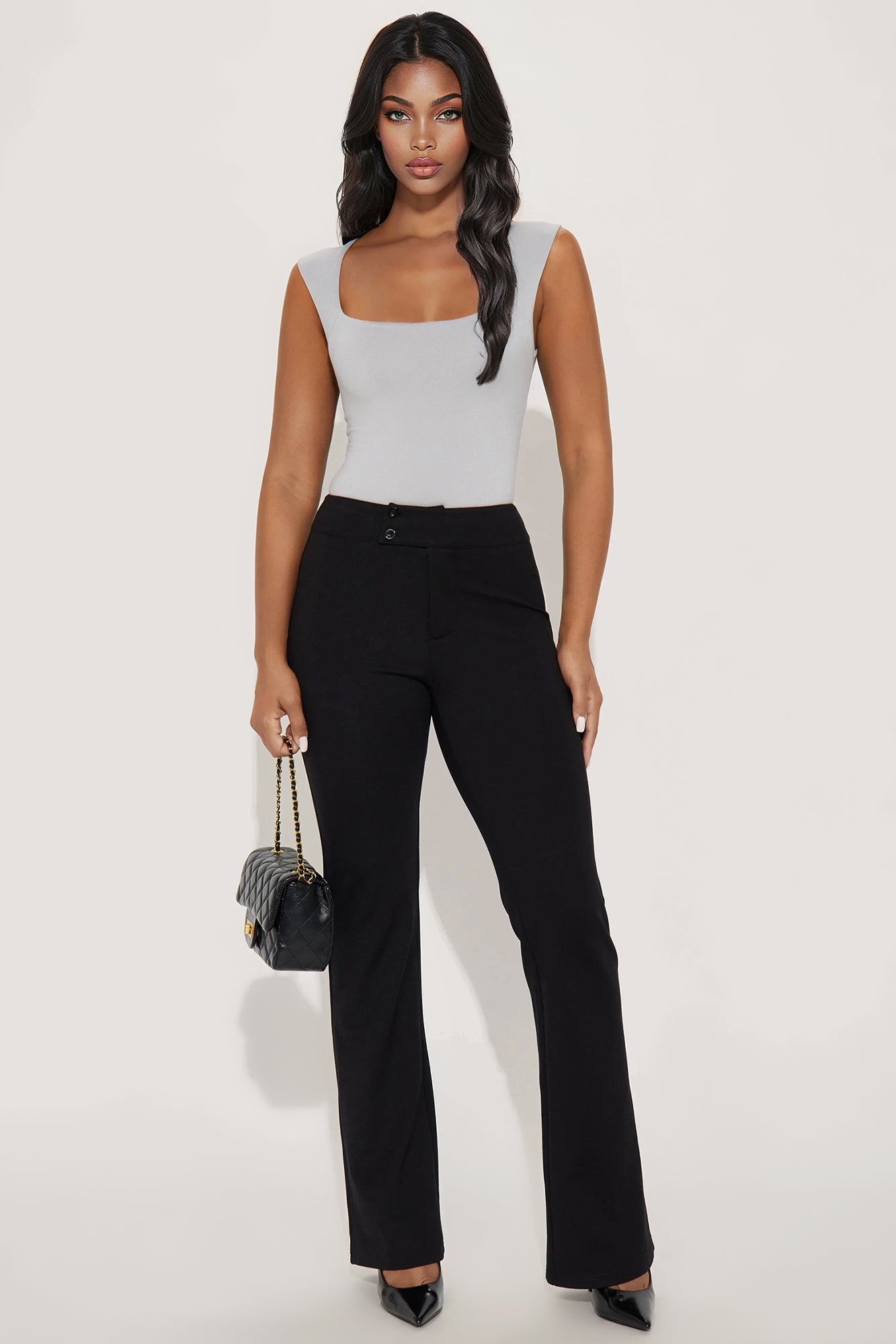 Serena Square Neck Bodysuit - Grey