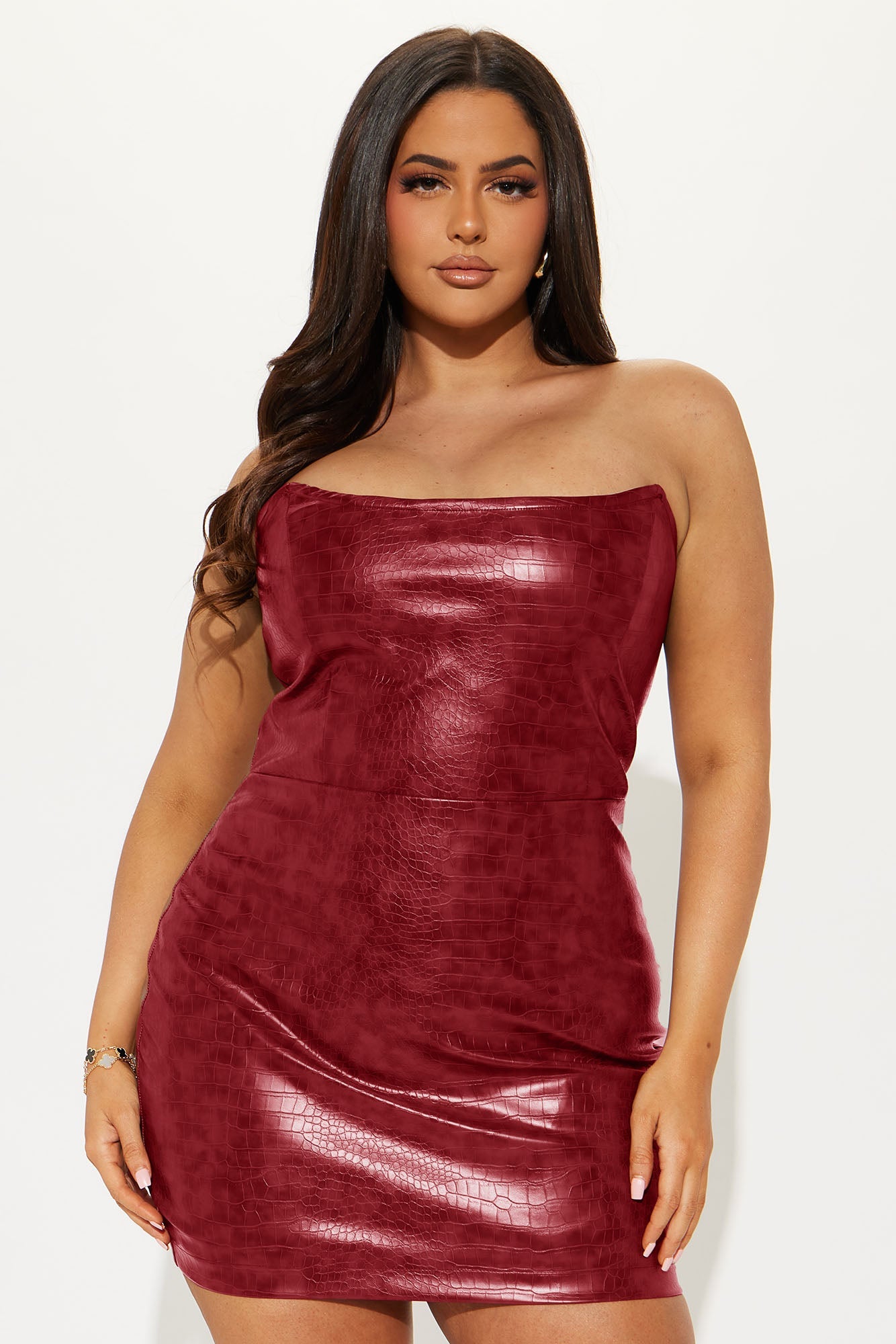 Hit The Gas Faux Leather Trench and Mini Dress Set - Wine