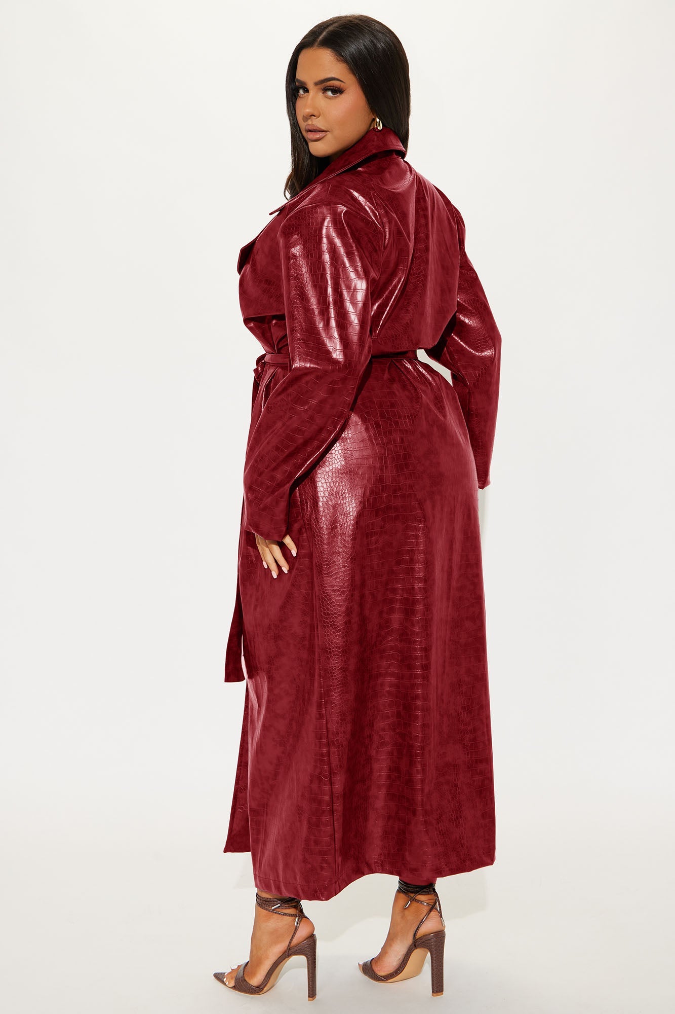 Hit The Gas Faux Leather Trench and Mini Dress Set - Wine