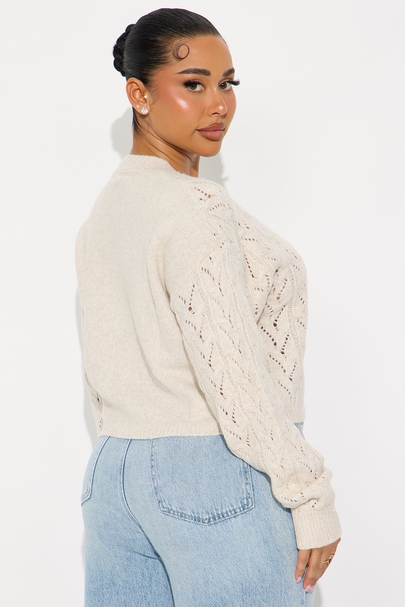 Brunch Girly Pointelle Sweater - Oatmeal