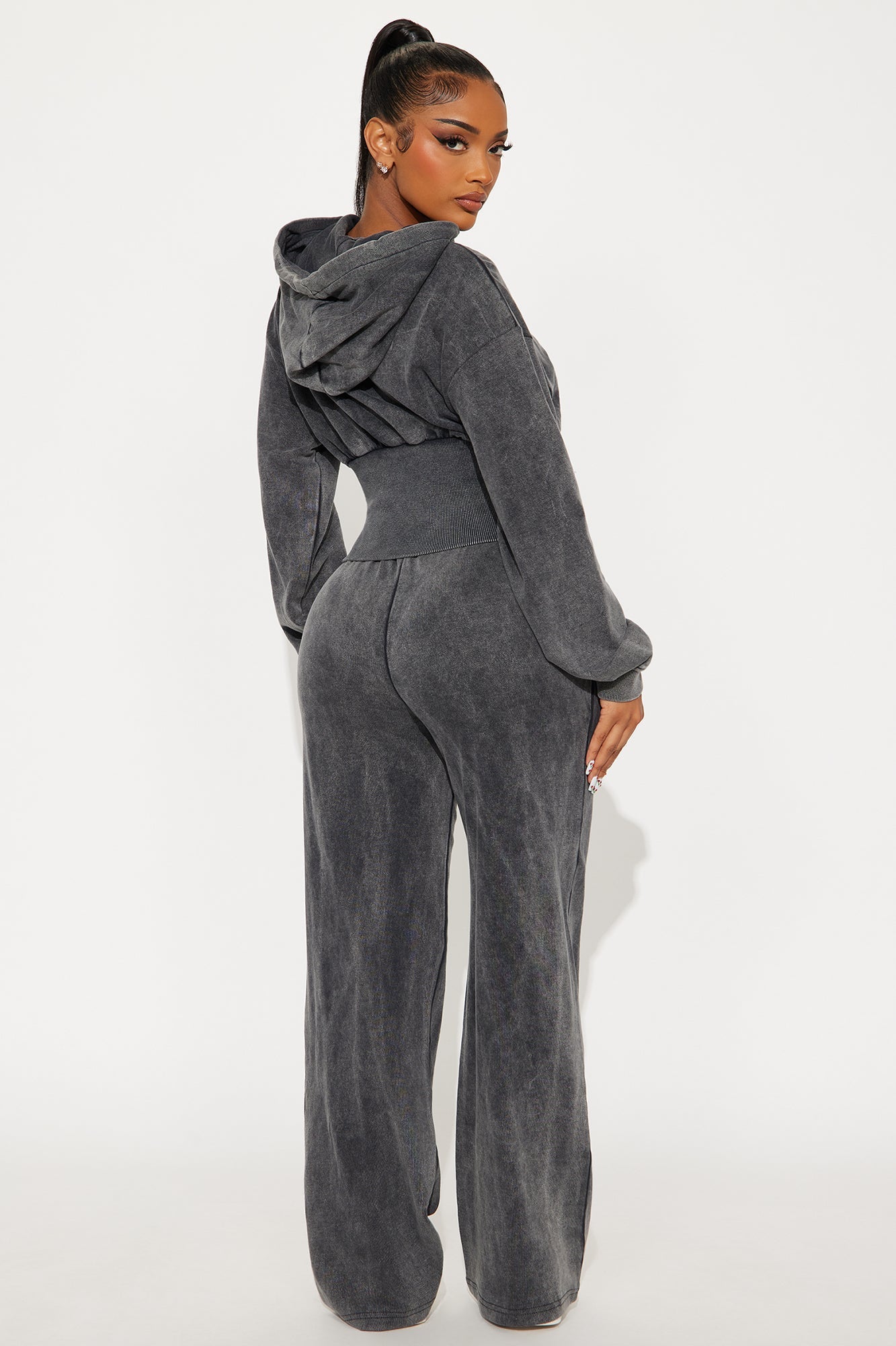 My Type Rib Waist Fleece Pant Set - Grey
