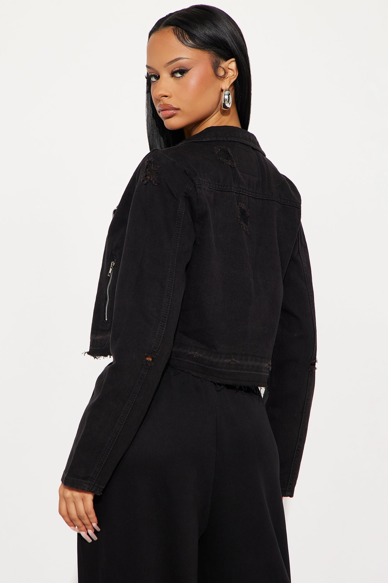 Ride Fast Distressed Moto Denim Jacket - Black